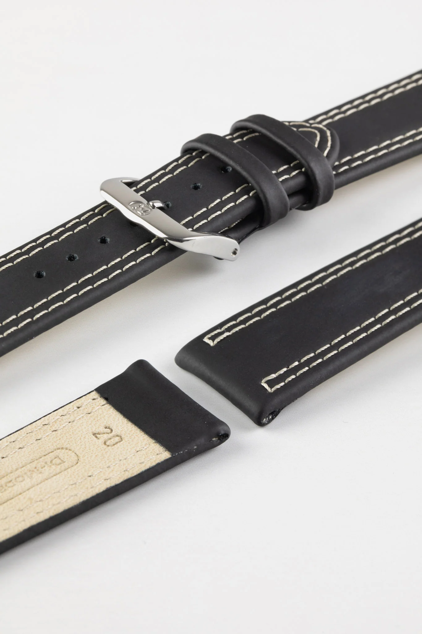 Di-Modell COLORADO Rubber-Coated Leather Watch Strap in BLACK with BEIGE Stitch - Image 5