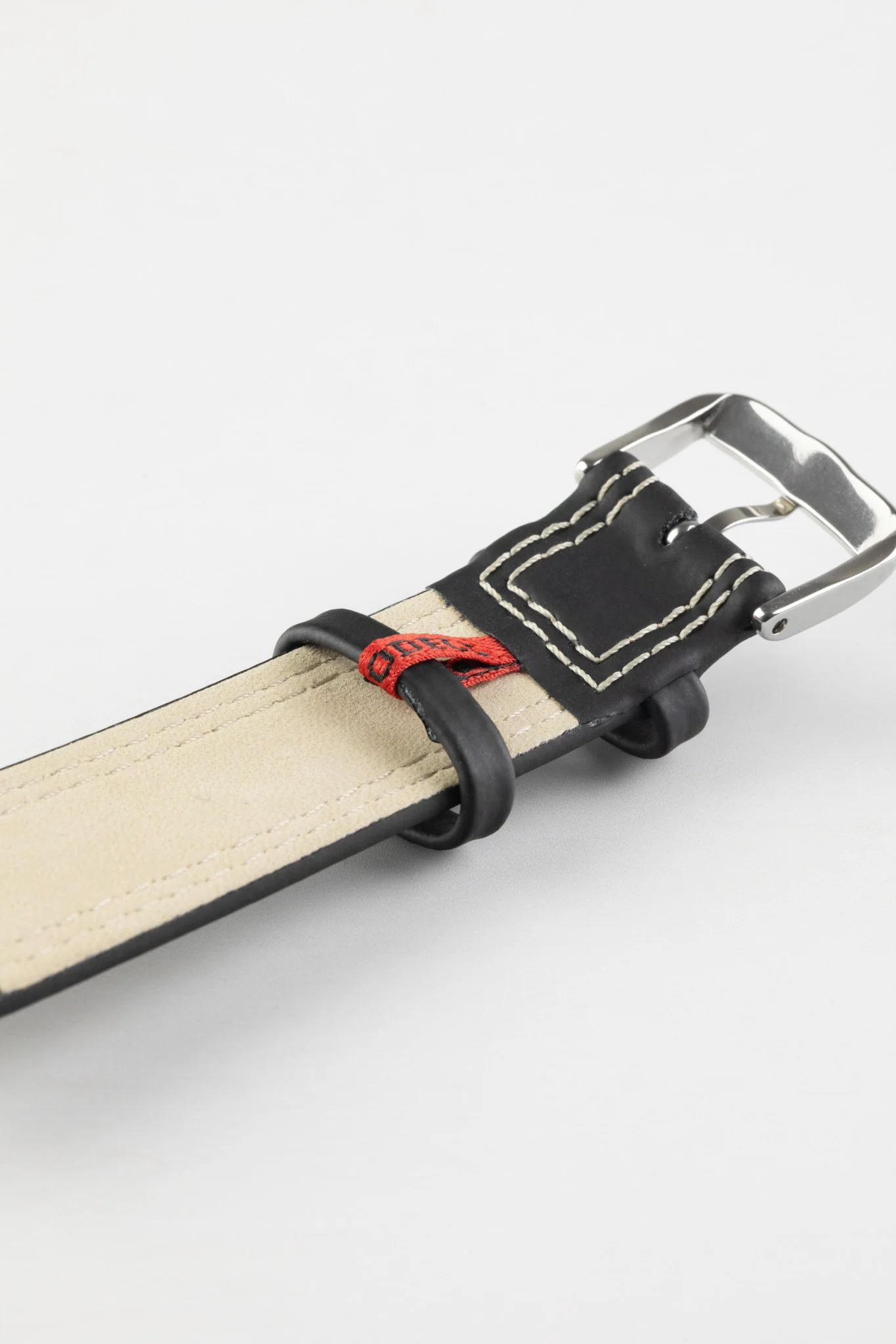 Di-Modell COLORADO Rubber-Coated Leather Watch Strap in BLACK with BEIGE Stitch - Image 6