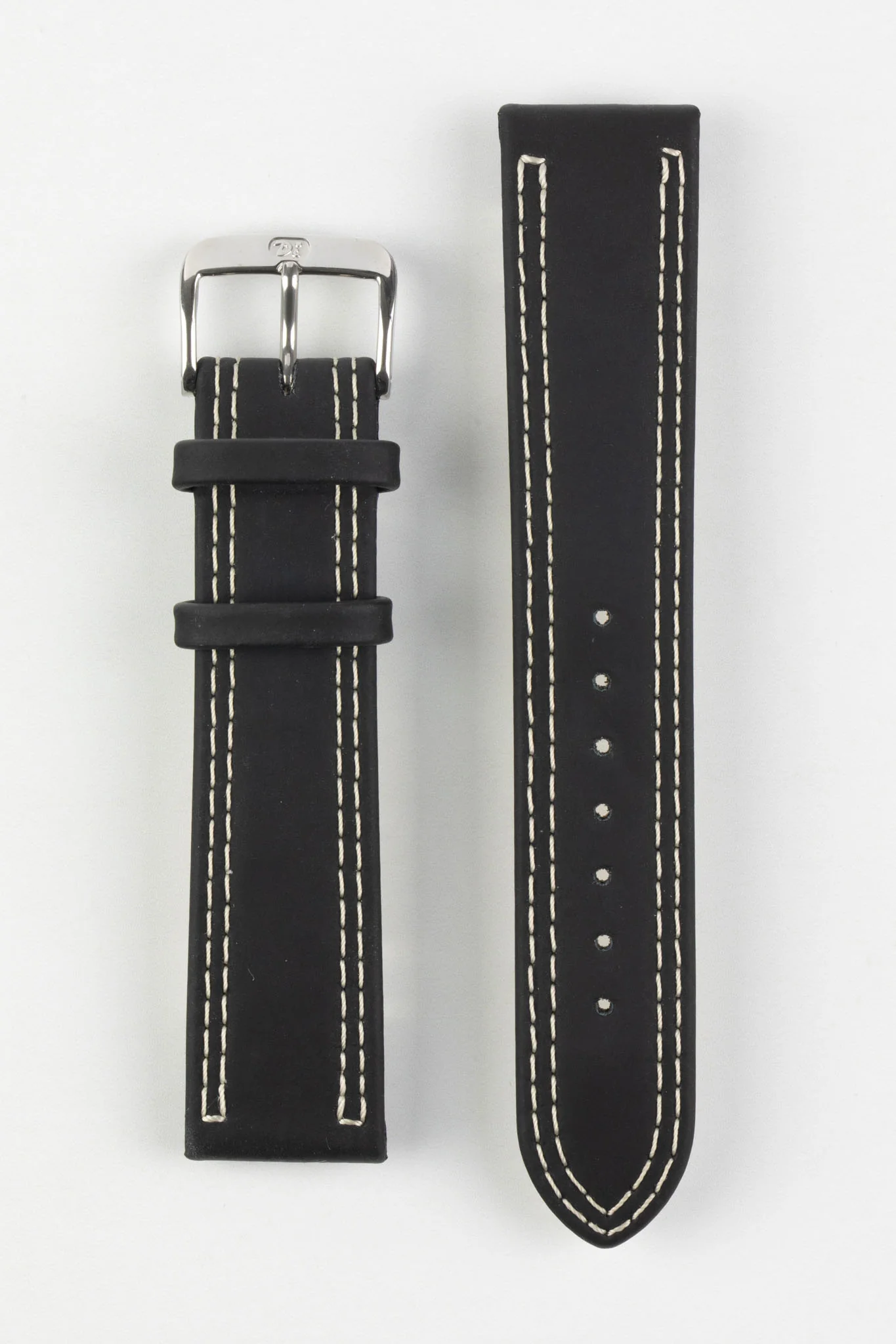 Di-Modell COLORADO Rubber-Coated Leather Watch Strap in BLACK with BEIGE Stitch - Image 7