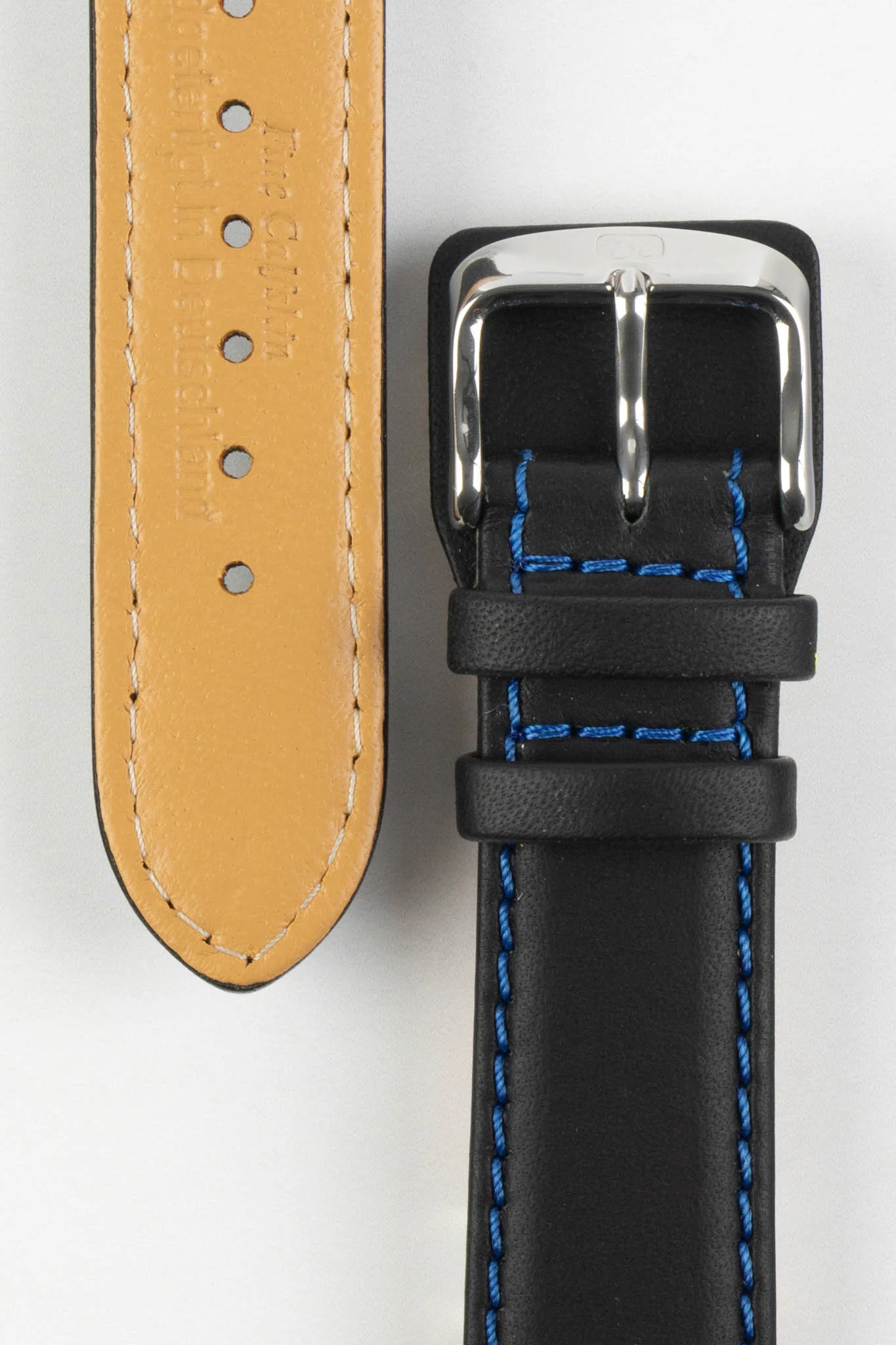 Di-Modell DENVER Calf Leather Watch Strap in BLACK With BLUE Stitching - Image 3