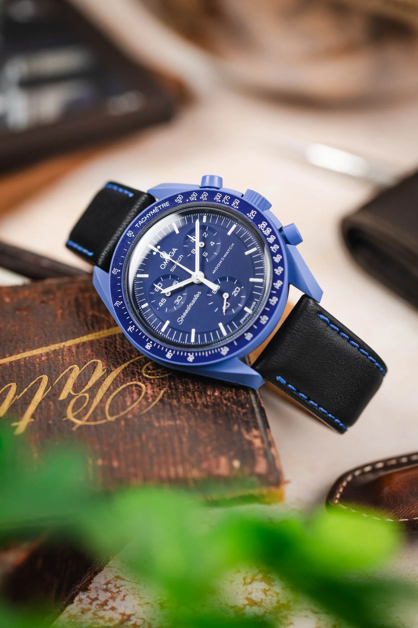 Di-Modell DENVER Calf Leather Watch Strap in BLACK With BLUE Stitching - Image 4