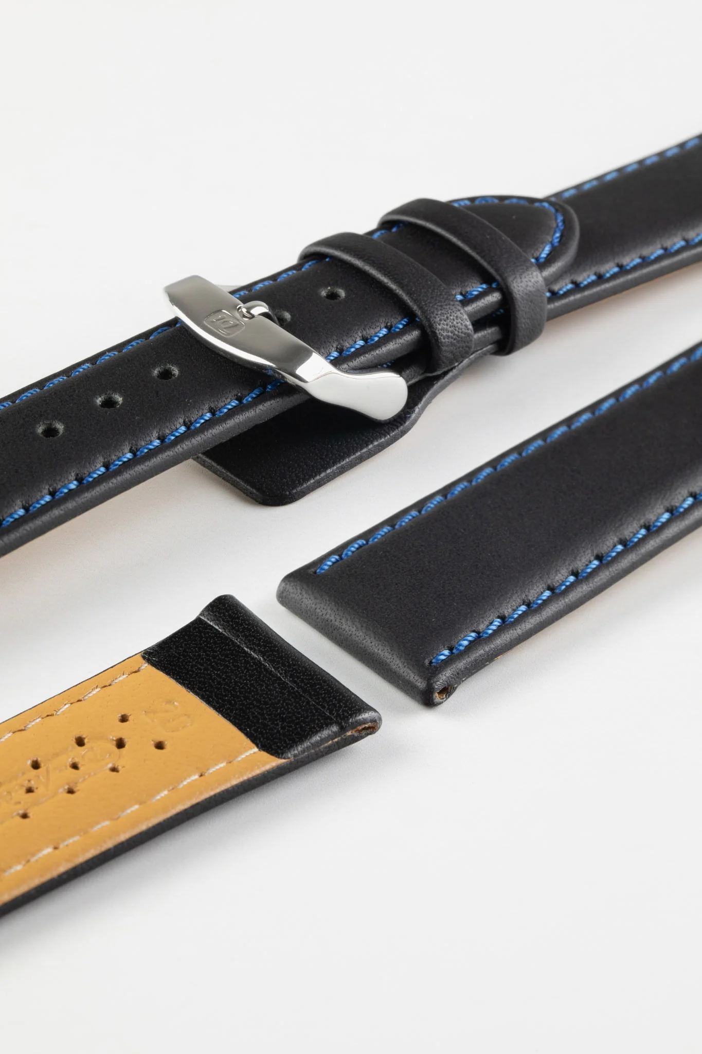 Di-Modell DENVER Calf Leather Watch Strap in BLACK With BLUE Stitching - Image 8