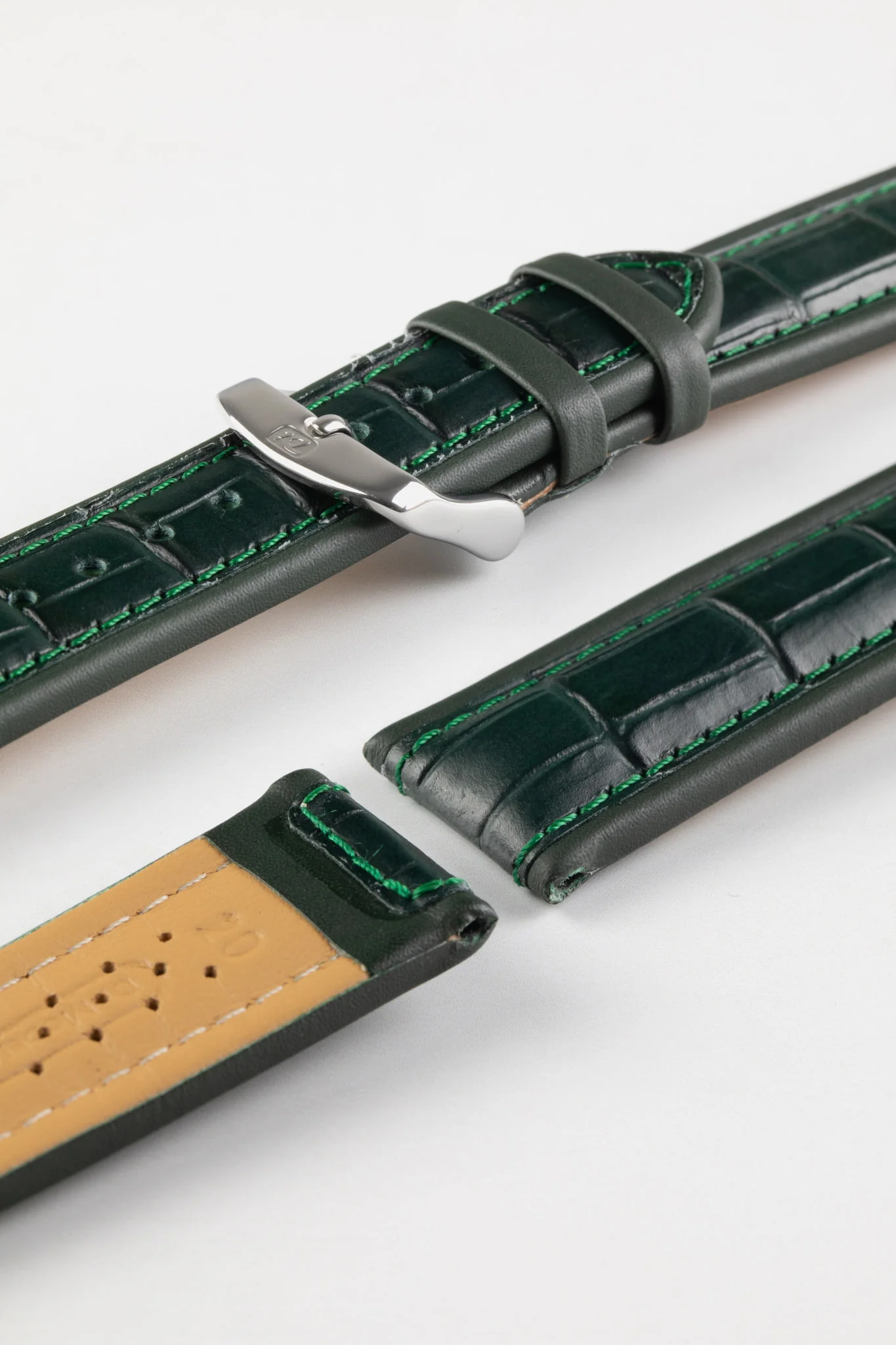 Di-Modell IMPERATOR Waterproof Alligator-Embossed Calfskin Watch Strap in DARK GREEN - Image 4
