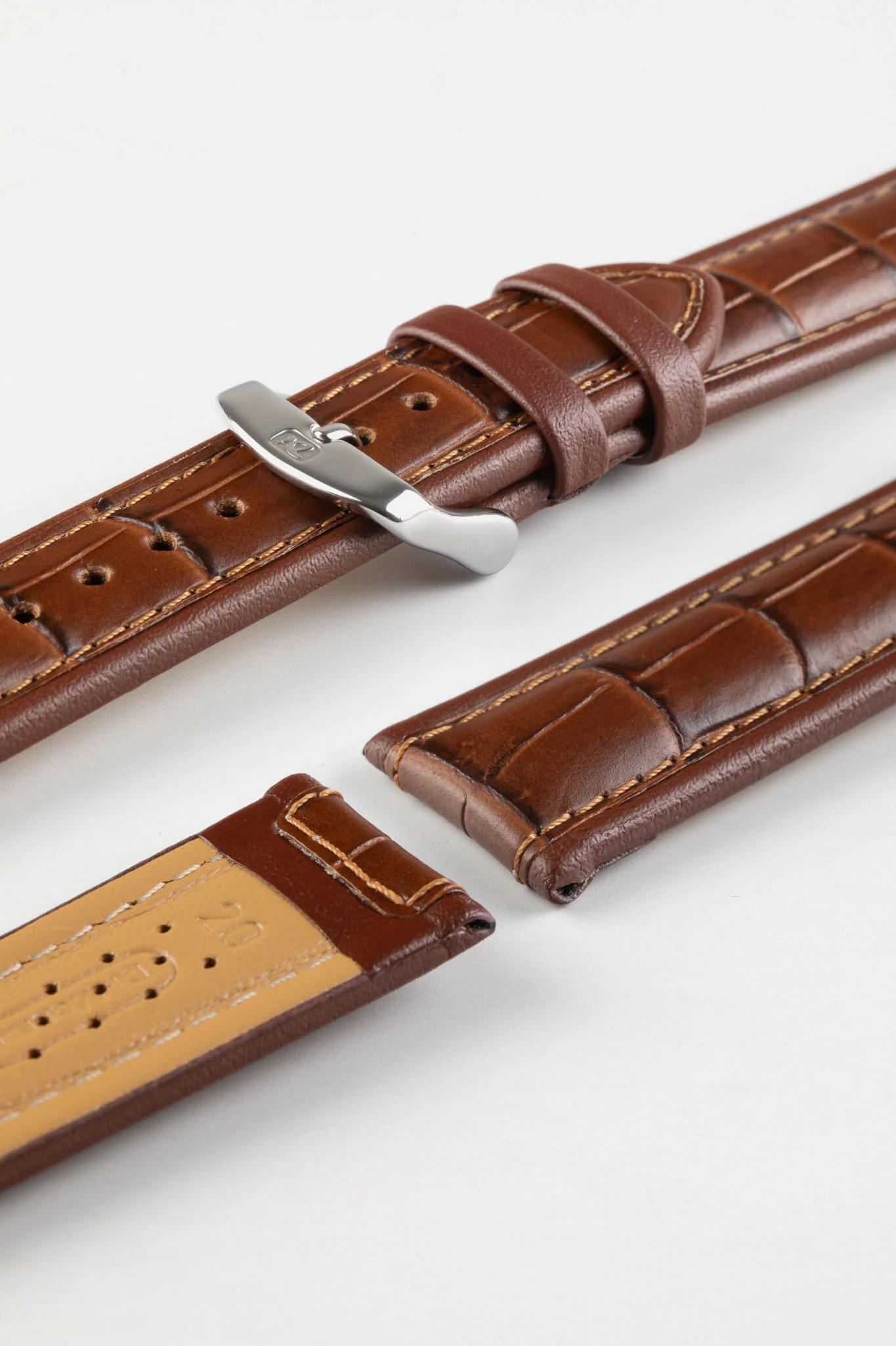 Di-Modell IMPERATOR Waterproof Alligator-Embossed Calfskin Watch Strap in GOLD BROWN - Image 4