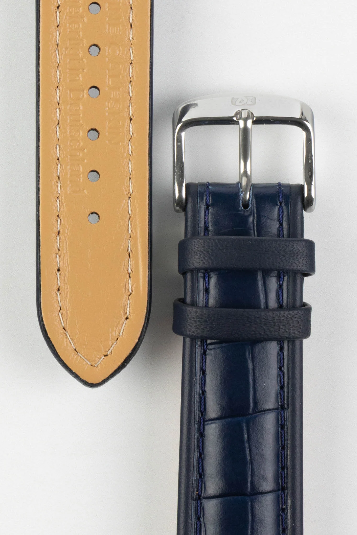Di-Modell IMPERATOR Waterproof Alligator-Embossed Calfskin Watch Strap in NAVY BLUE - Image 3