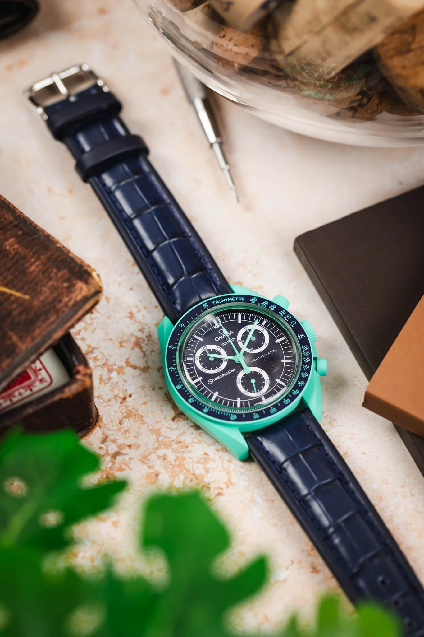 Di-Modell IMPERATOR Waterproof Alligator-Embossed Calfskin Watch Strap in NAVY BLUE - Image 6