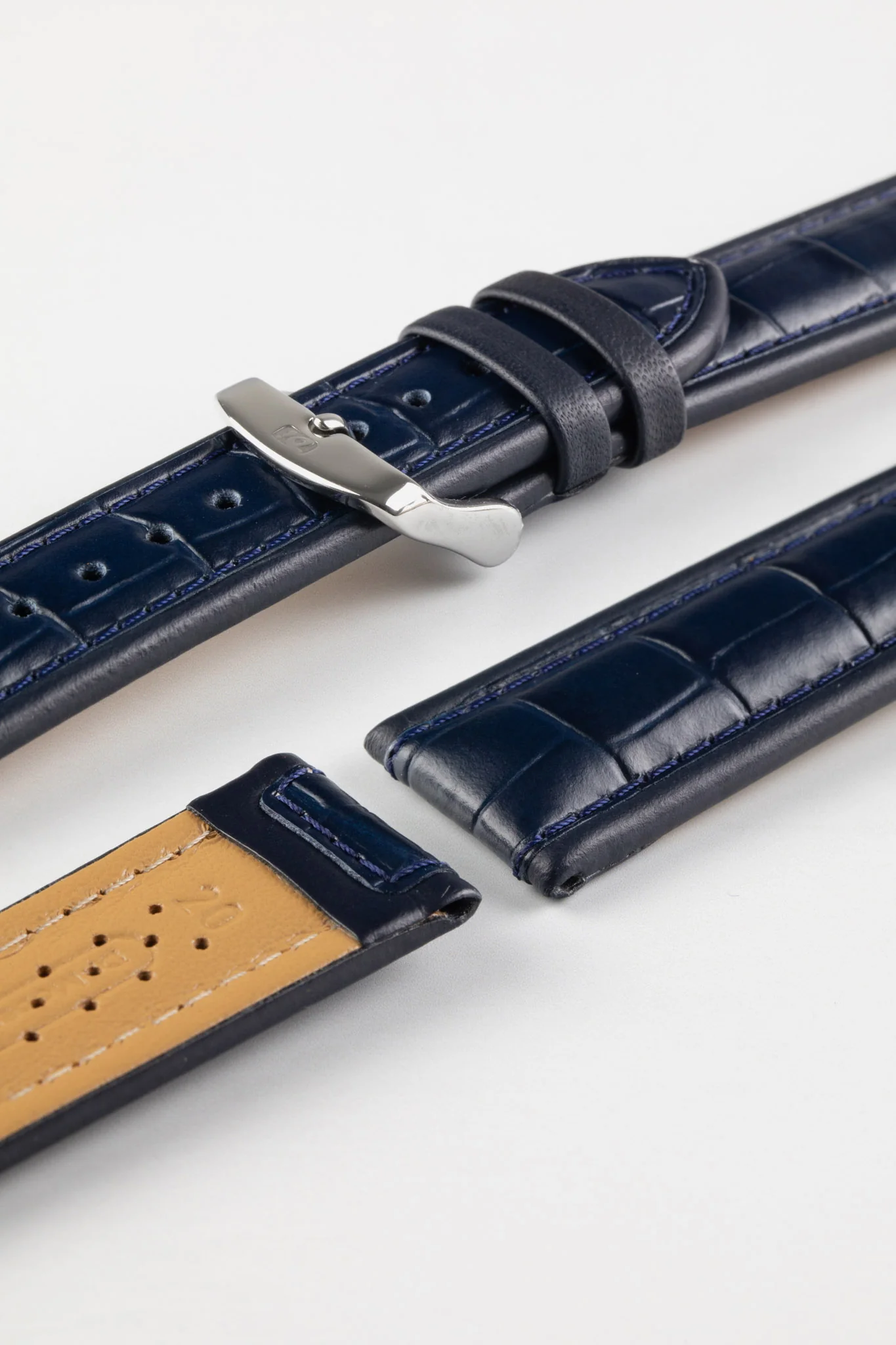 Di-Modell IMPERATOR Waterproof Alligator-Embossed Calfskin Watch Strap in NAVY BLUE - Image 8