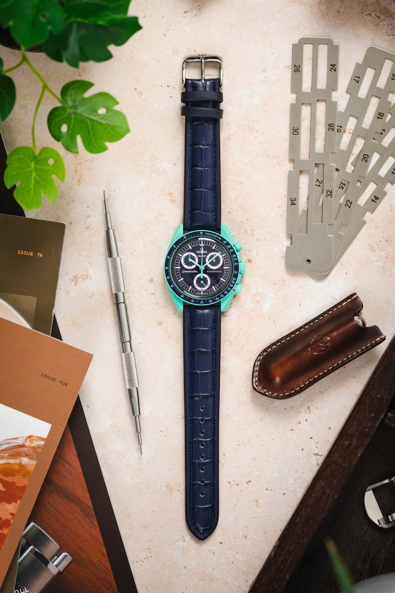 Di-Modell IMPERATOR Waterproof Alligator-Embossed Calfskin Watch Strap in NAVY BLUE - Image 9