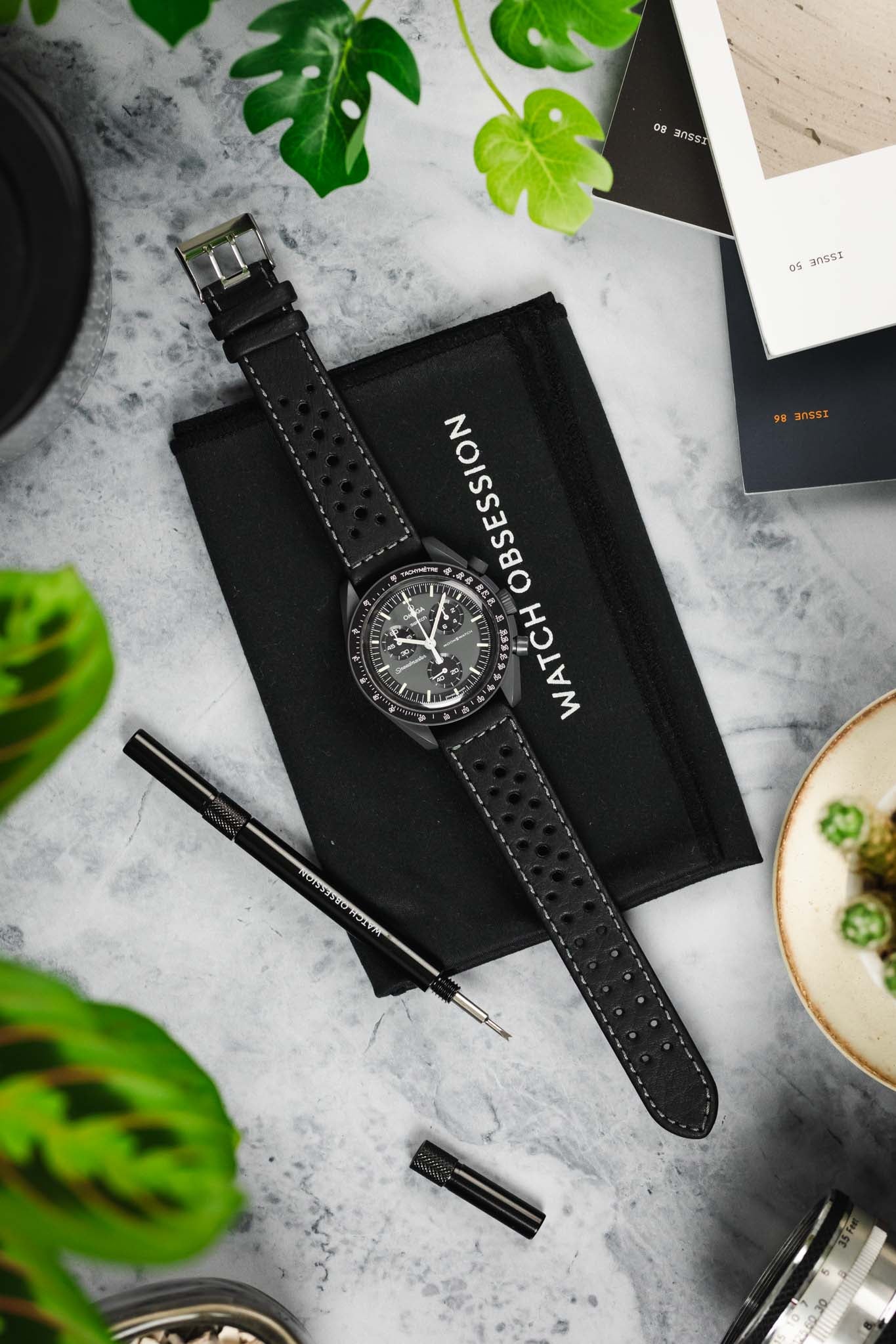 Di-Modell RALLYE Waterproof Sport Leather Watch Strap in BLACK - Image 9