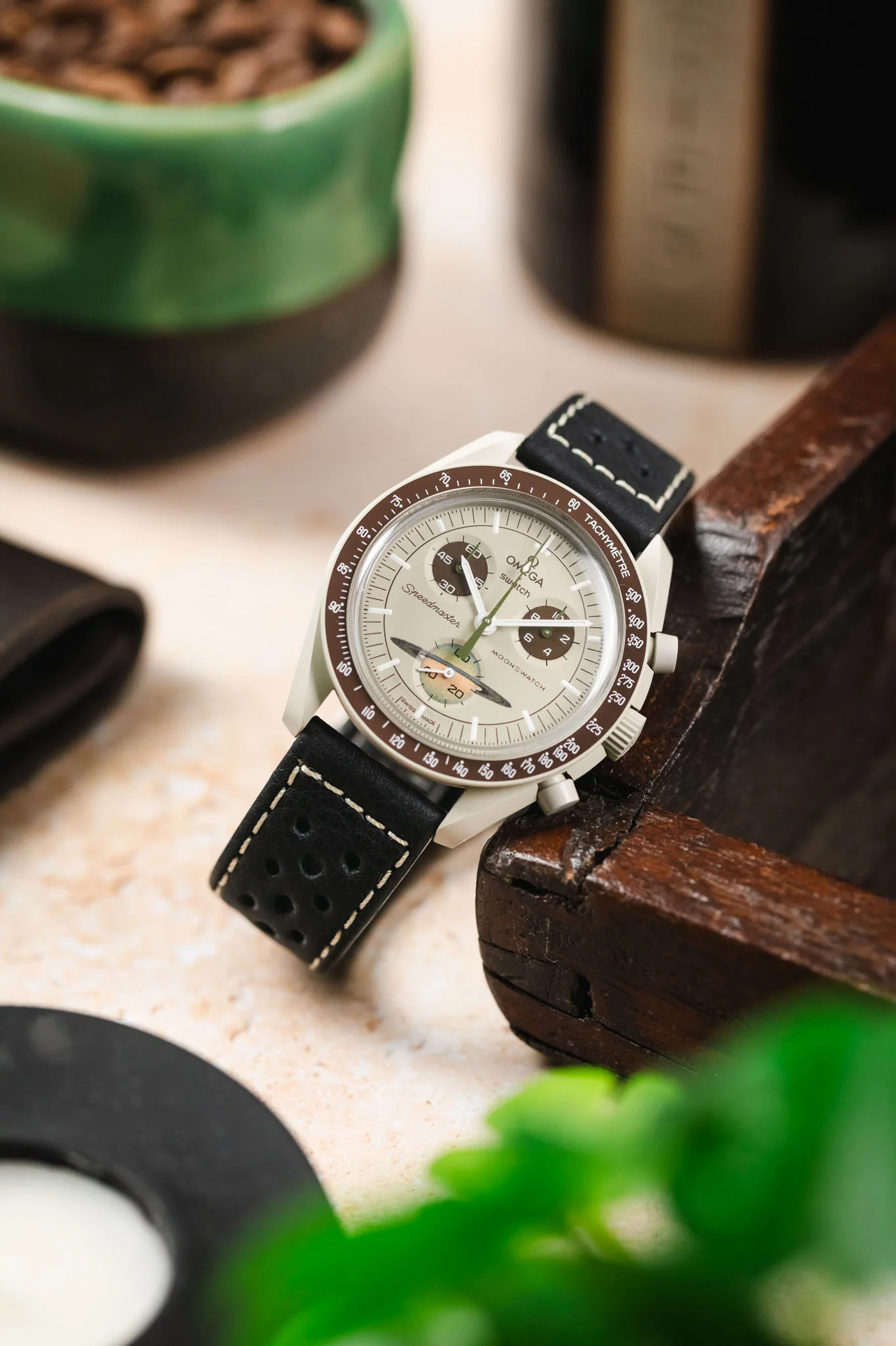 Di-Modell RALLYE Waterproof Sport Leather Watch Strap in BLACK / BEIGE - Image 4