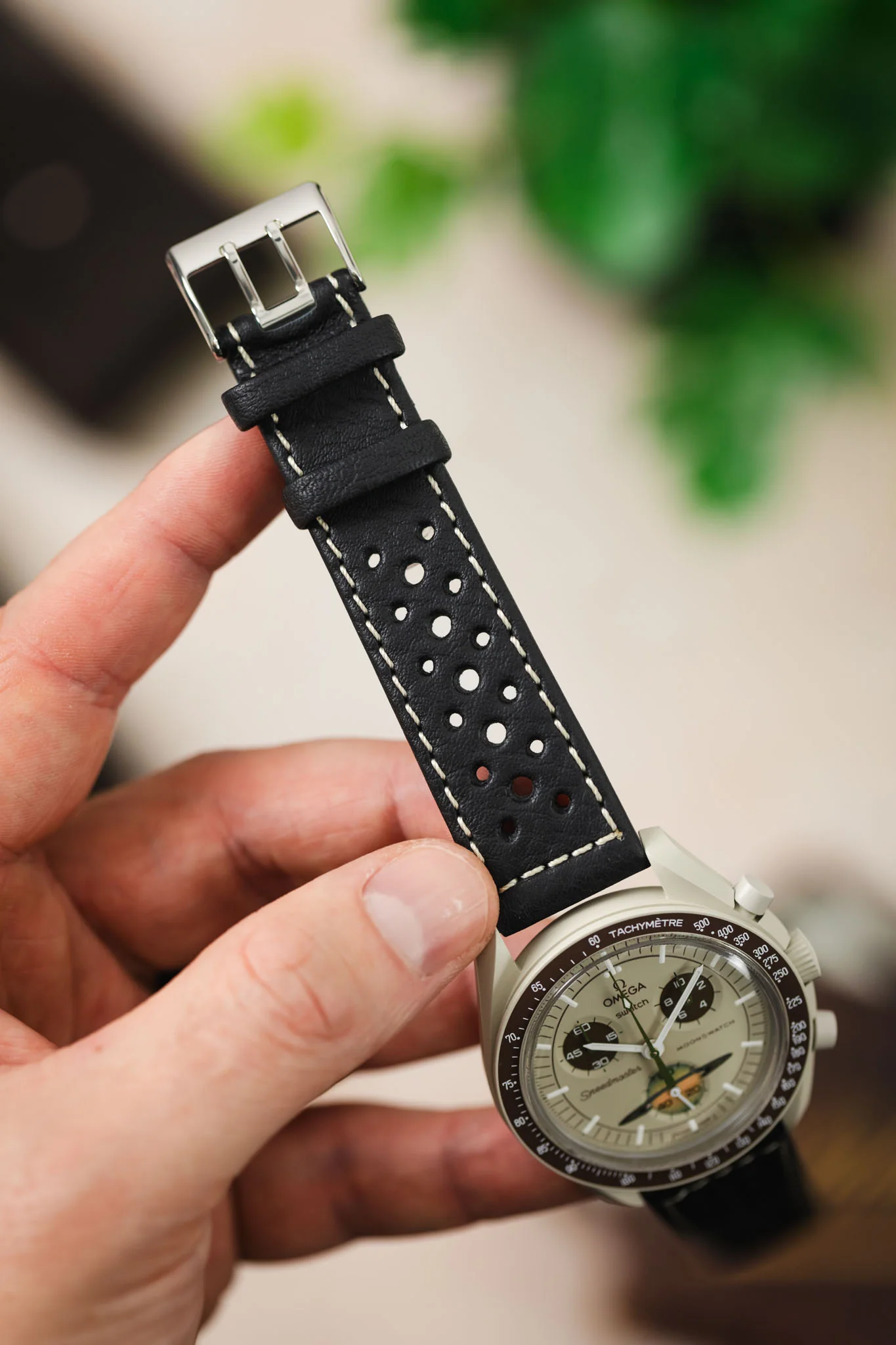 Di-Modell RALLYE Waterproof Sport Leather Watch Strap in BLACK / BEIGE - Image 6