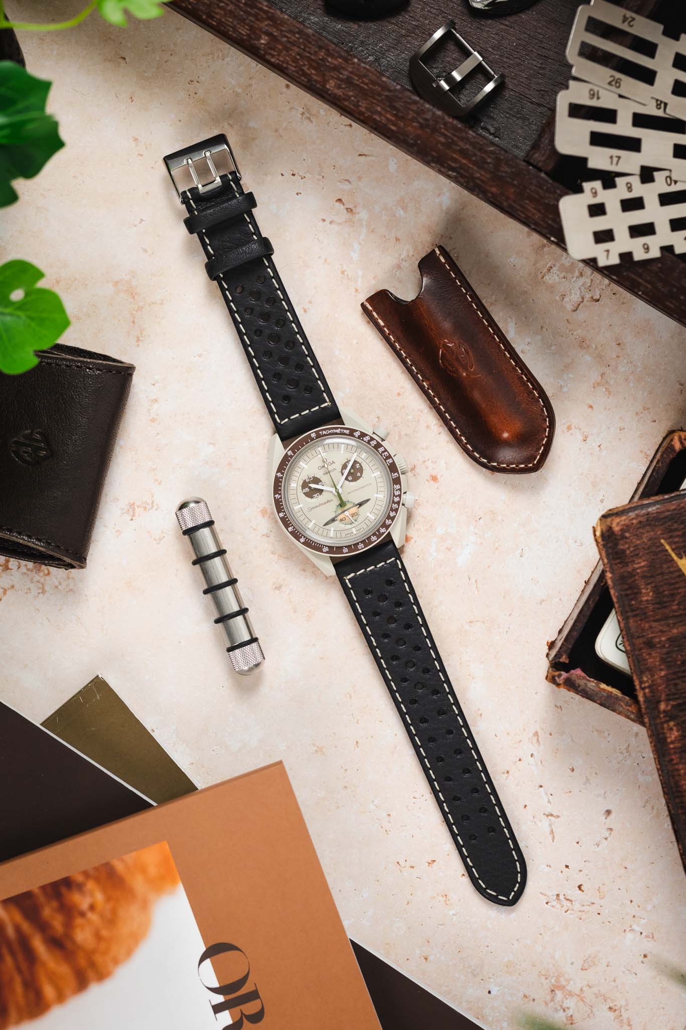 Di-Modell RALLYE Waterproof Sport Leather Watch Strap in BLACK / BEIGE - Image 9