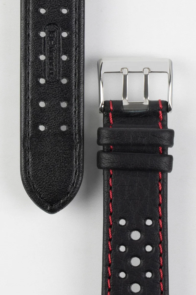 Di-Modell RALLYE Waterproof Sport Leather Watch Strap in BLACK / RED - Image 3