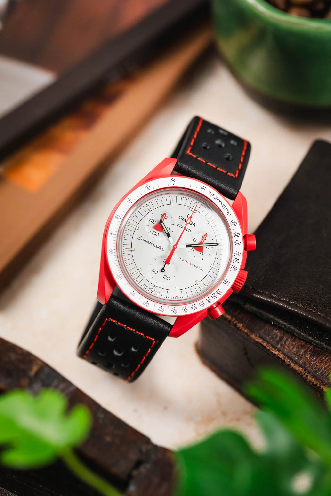 Di-Modell RALLYE Waterproof Sport Leather Watch Strap in BLACK / RED - Image 4
