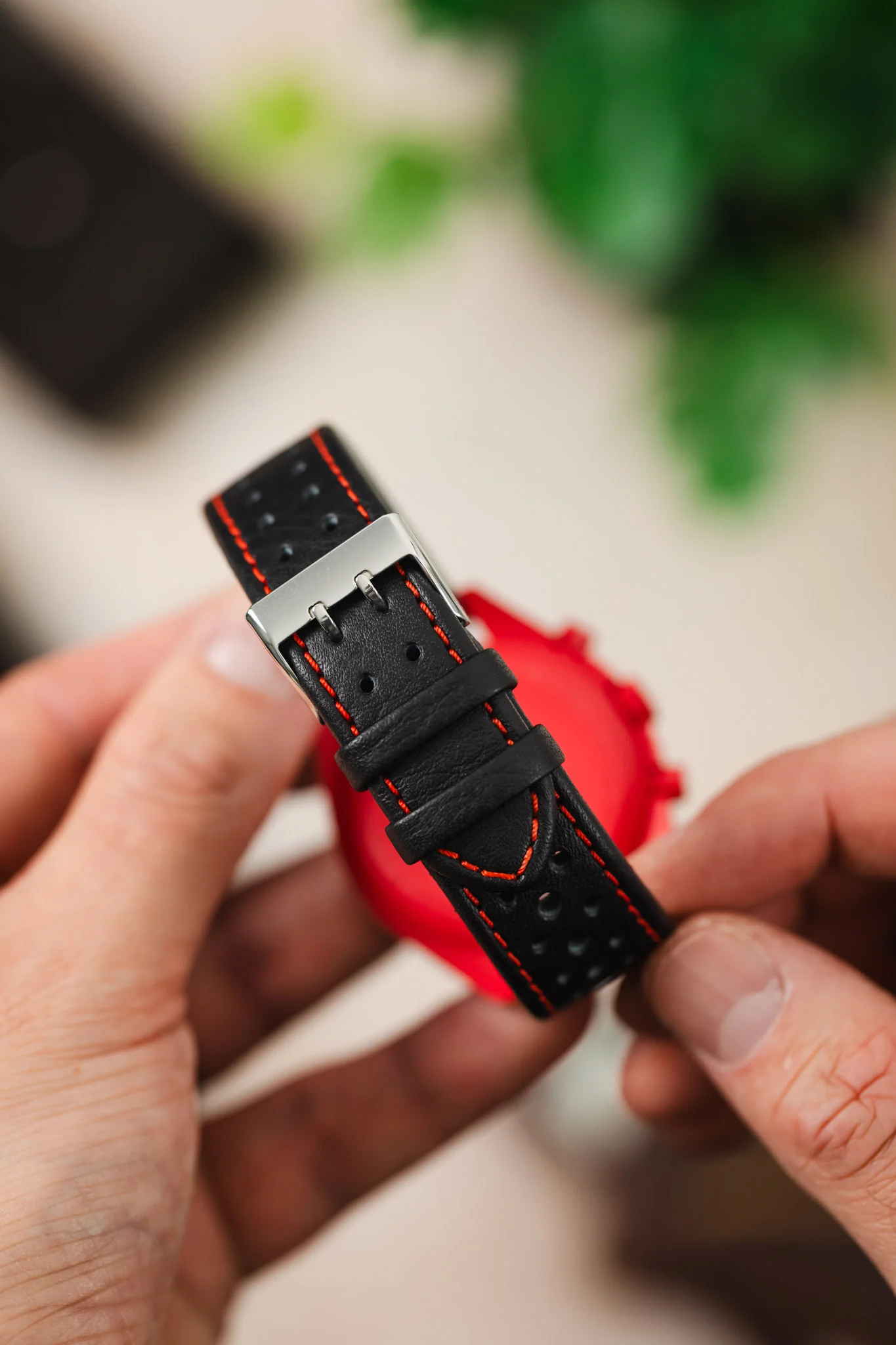 Di-Modell RALLYE Waterproof Sport Leather Watch Strap in BLACK / RED - Image 6