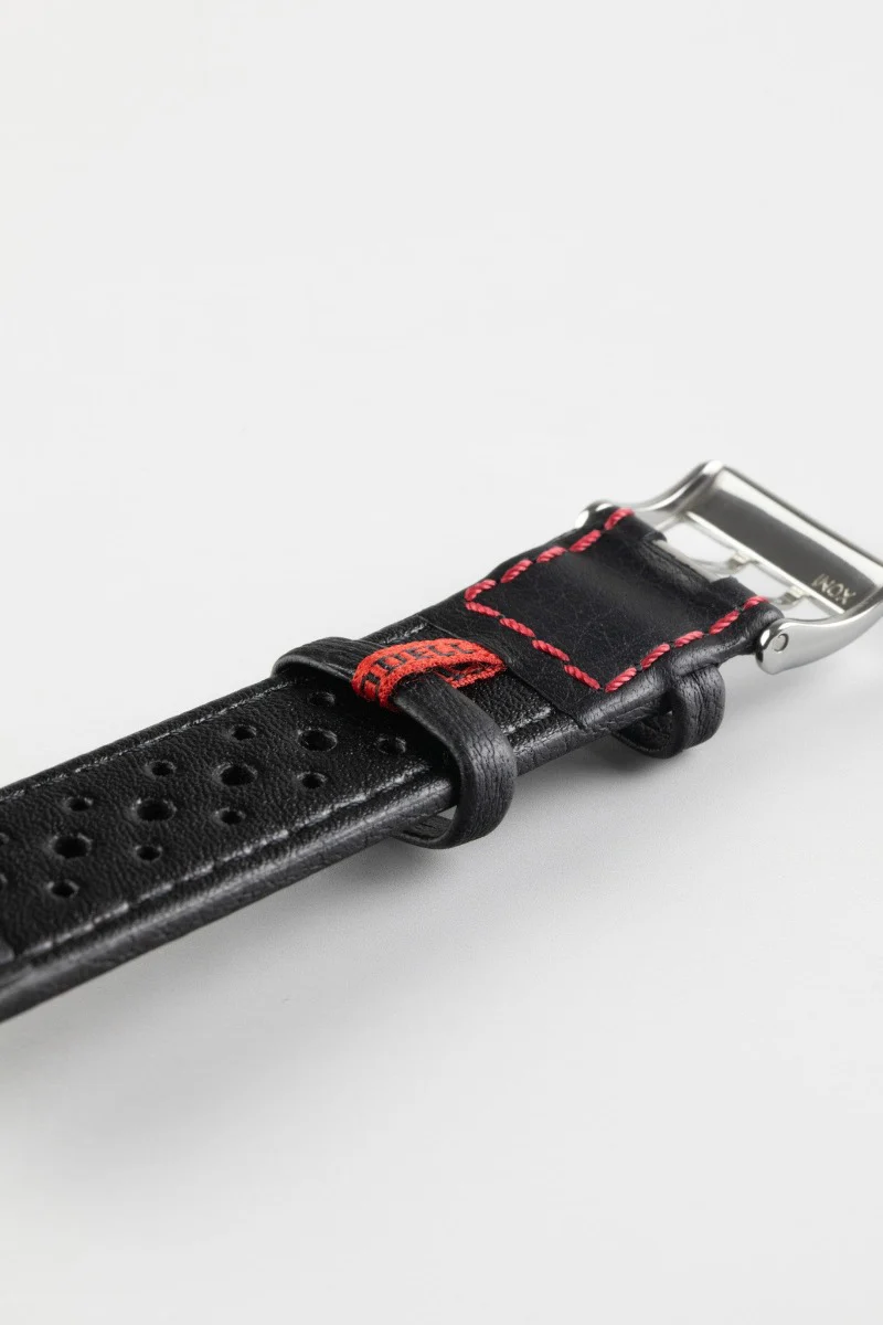 Di-Modell RALLYE Waterproof Sport Leather Watch Strap in BLACK / RED - Image 7