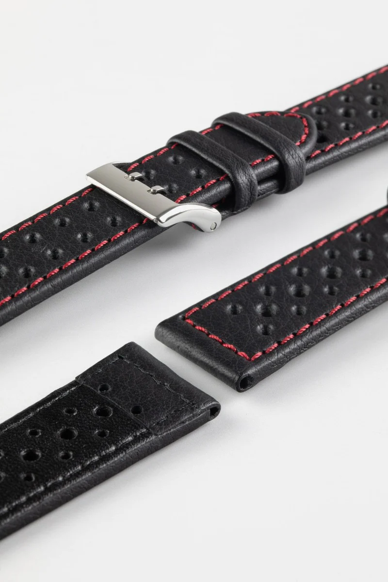 Di-Modell RALLYE Waterproof Sport Leather Watch Strap in BLACK / RED - Image 8