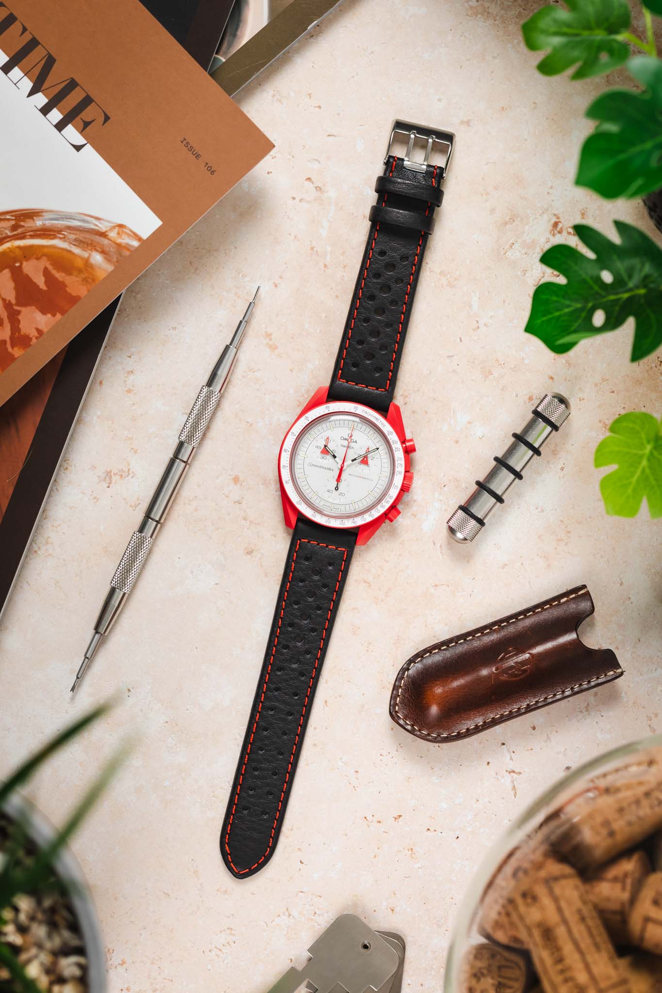 Di-Modell RALLYE Waterproof Sport Leather Watch Strap in BLACK / RED - Image 9