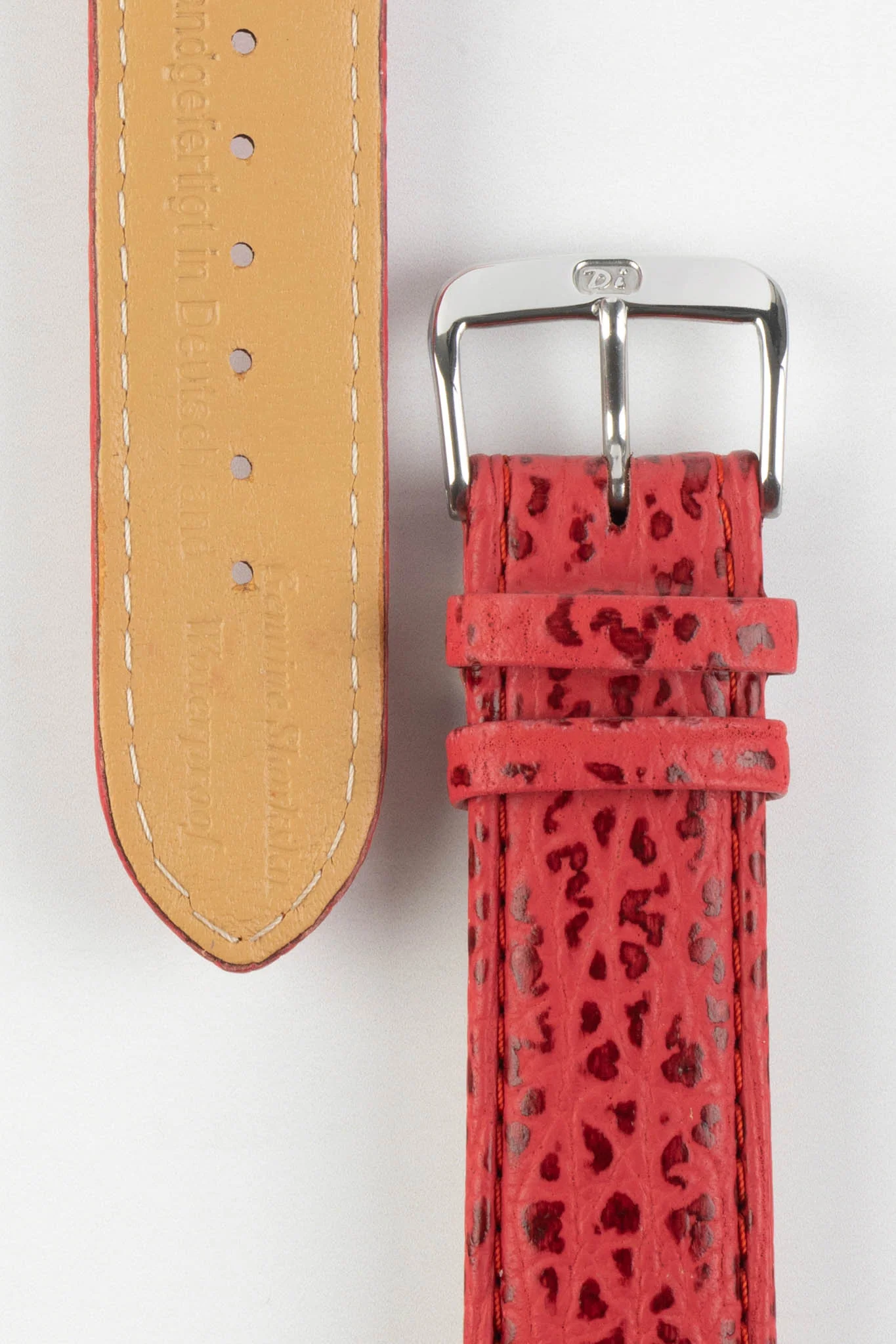 Di-Modell SHARKSKIN Waterproof Leather Watch Strap in RED - Image 3