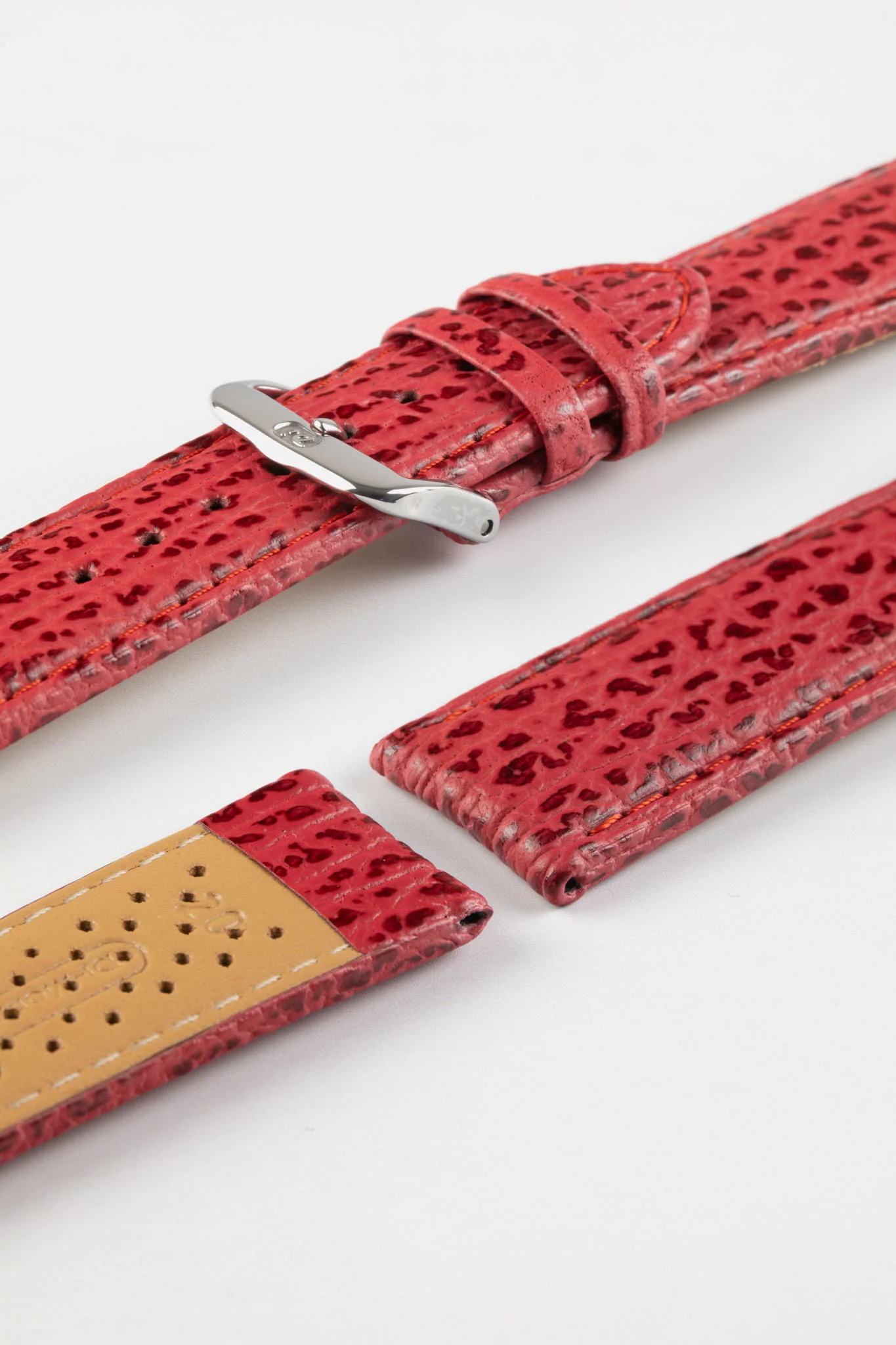 Di-Modell SHARKSKIN Waterproof Leather Watch Strap in RED - Image 5