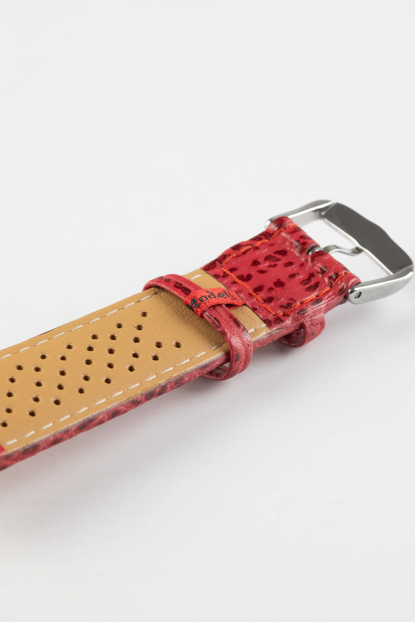 Di-Modell SHARKSKIN Waterproof Leather Watch Strap in RED - Image 6