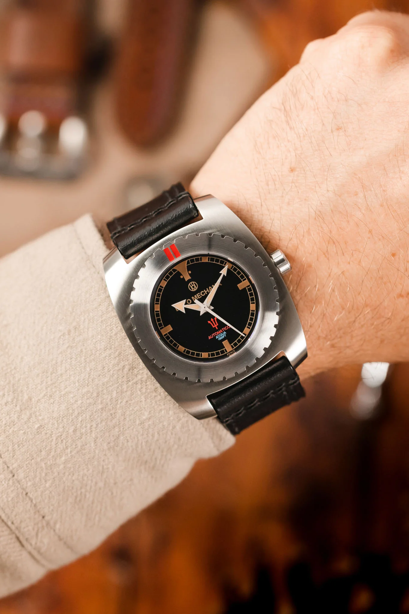 Enzo Mechana ACQUA 500m Peace Collection Automatic Watch - Gloss BLACK Dial (Non-Lumed) - Image 2