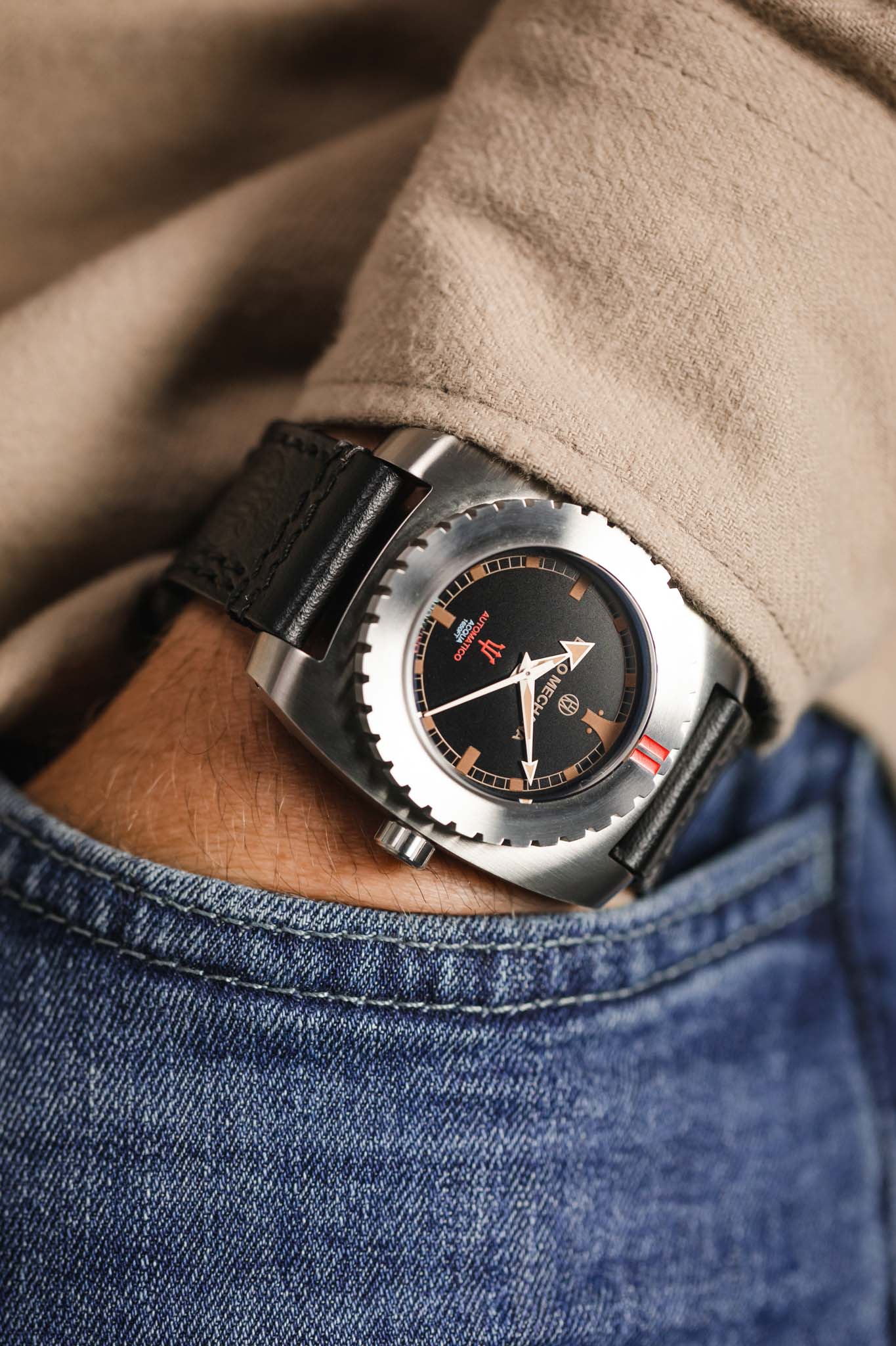 Enzo Mechana ACQUA 500m Peace Collection Automatic Watch - Gloss BLACK Dial (Non-Lumed) - Image 6