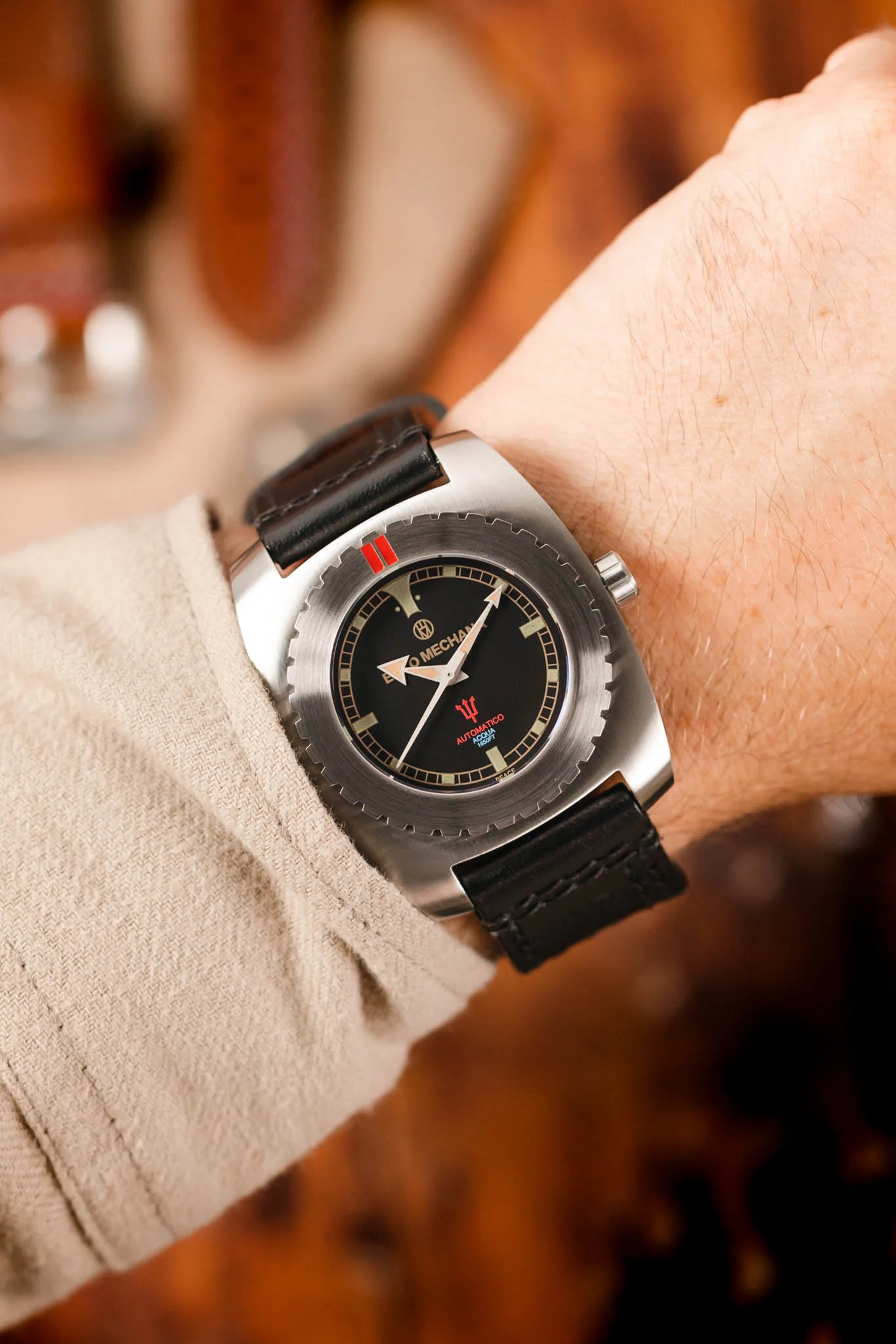 Enzo Mechana ACQUA 500m Peace Collection Automatic Watch - Matt BLACK Dial (Lumed) - Image 2