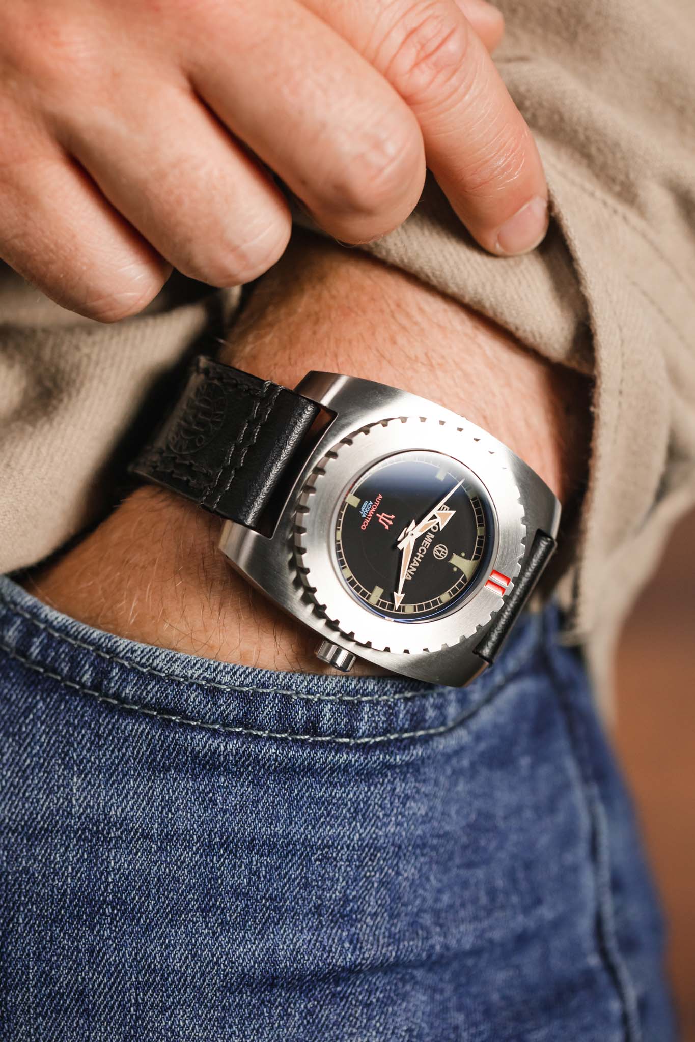 Enzo Mechana ACQUA 500m Peace Collection Automatic Watch - Matt BLACK Dial (Lumed) - Image 6