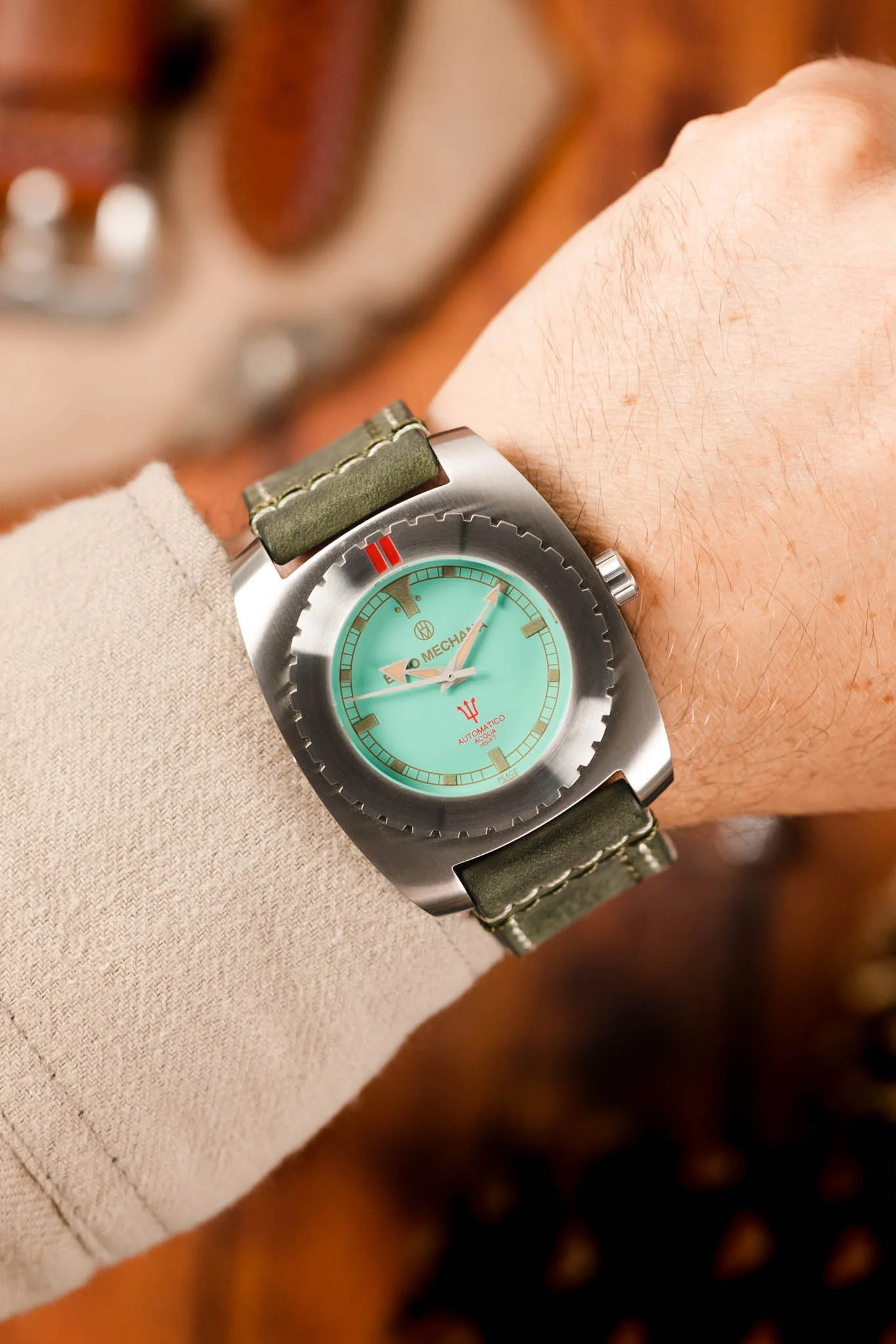 Enzo Mechana ACQUA 500m Peace Collection Automatic Watch - TURQUOISE Dial (Lumed) - Image 2