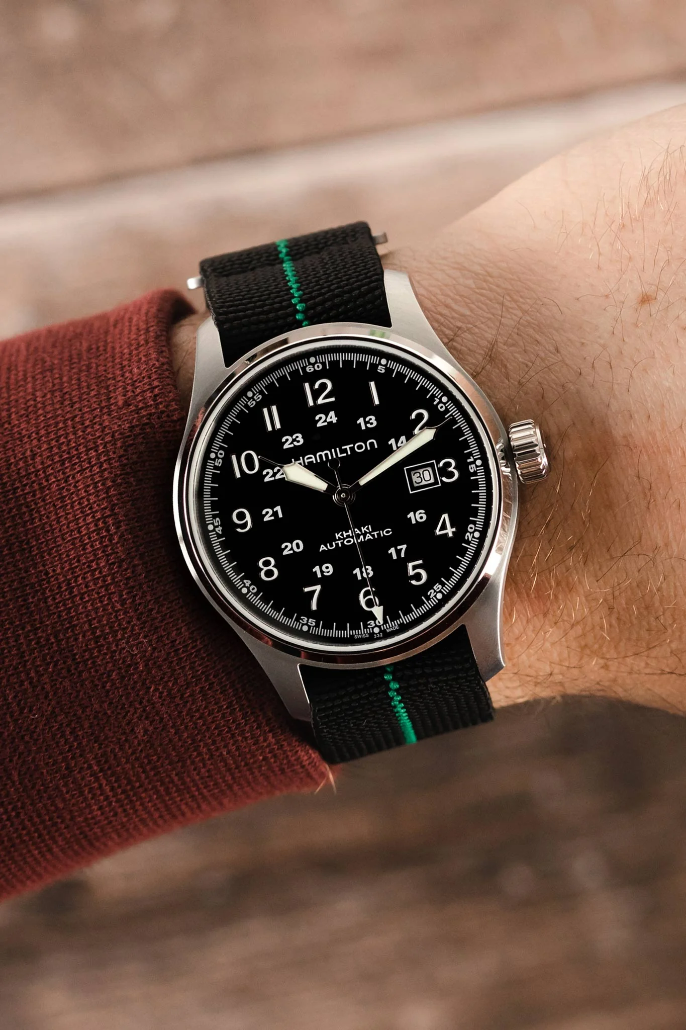 Erika's Originals BLACK OPS MN™ Strap with GREEN Centerline - BRUSHED Hardware - Image 2