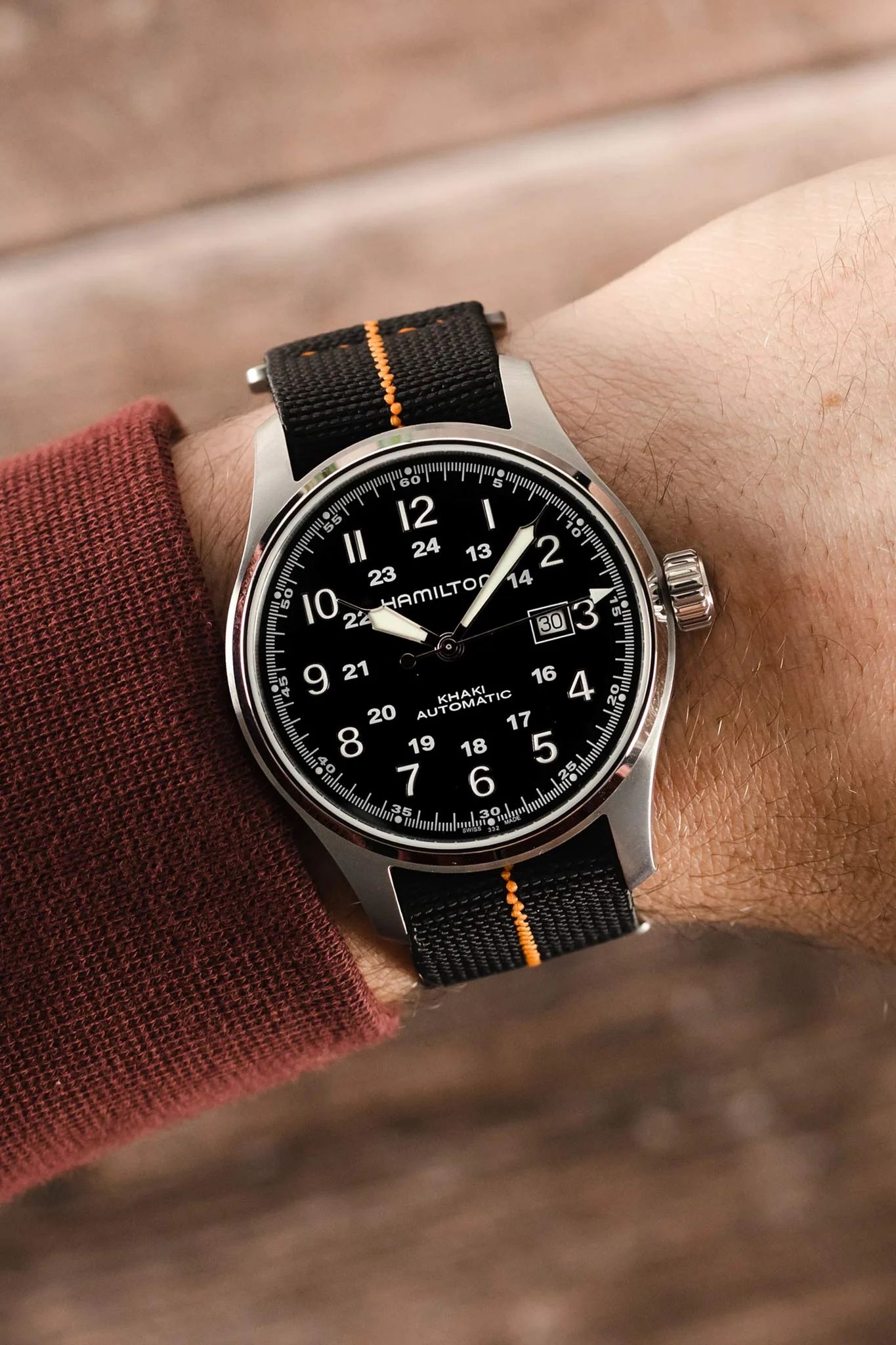 Erika's Originals BLACK OPS MN™ Strap with ORANGE Centerline - BRUSHED Hardware - Image 2