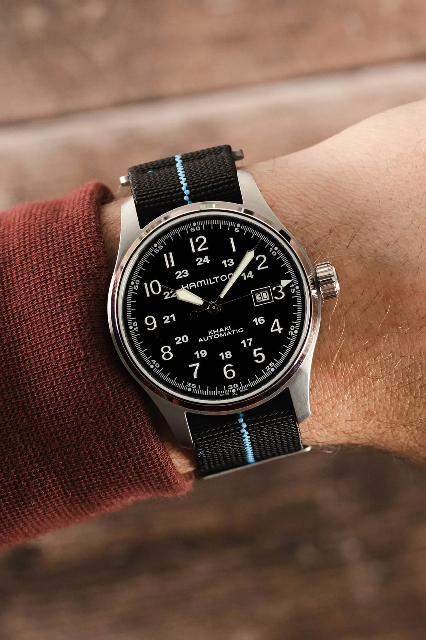 Erika's Originals BLACK OPS MN™ Strap with TURQUOISE Centerline - BRUSHED Hardware - Image 2
