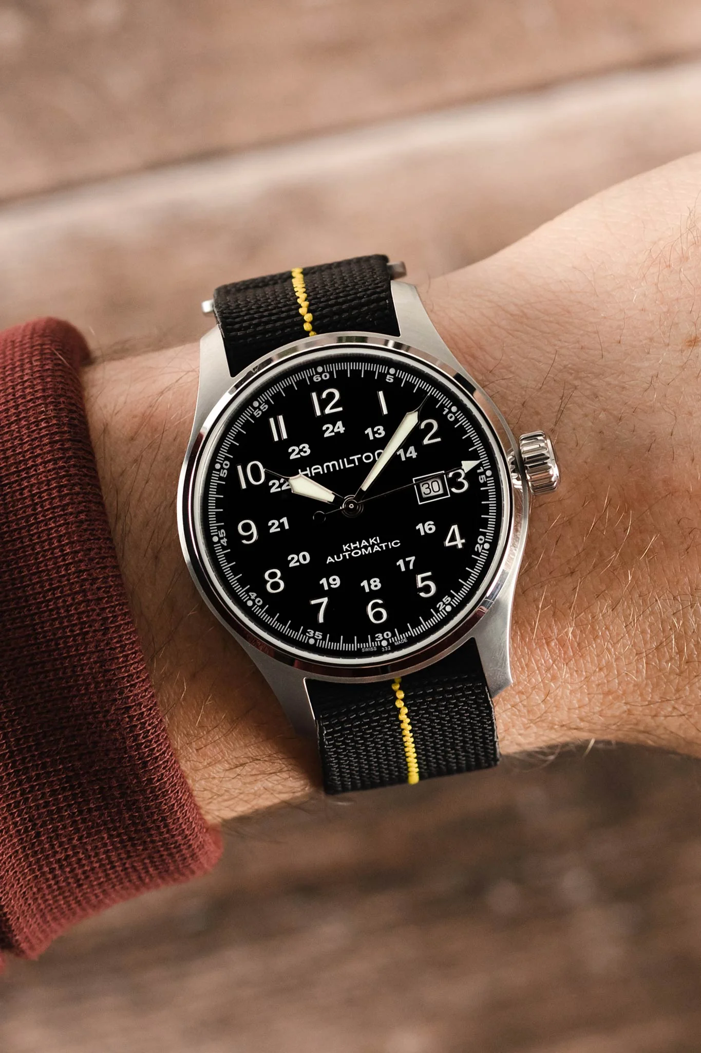 Erika's Originals BLACK OPS MN™ Strap with YELLOW Centerline - BRUSHED Hardware - Image 2