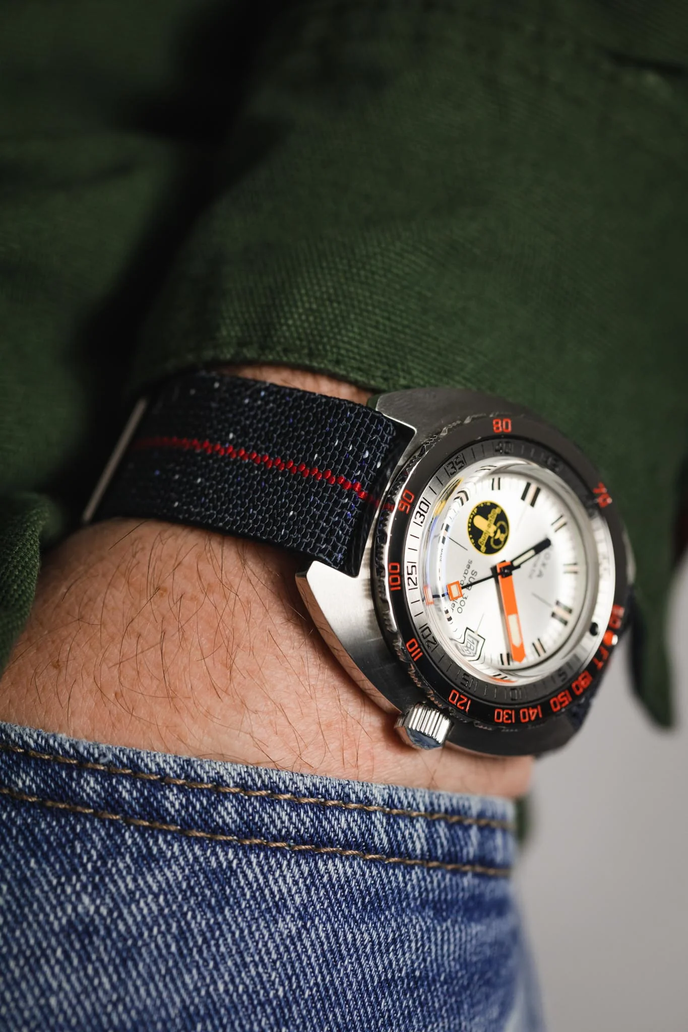 Erika's Originals INDIGO DENIM MN™ Strap with RED Centerline - BRUSHED Hardware - Image 4