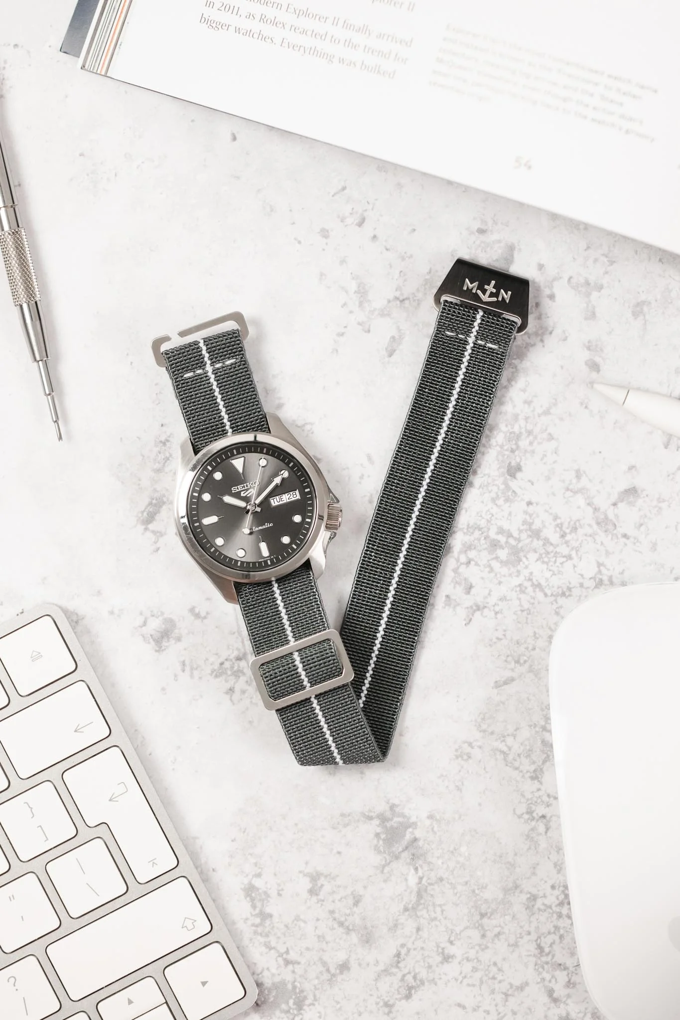 Erika's Originals MIRAGE MN™ Strap with WHITE Centerline - BRUSHED Hardware - Image 4