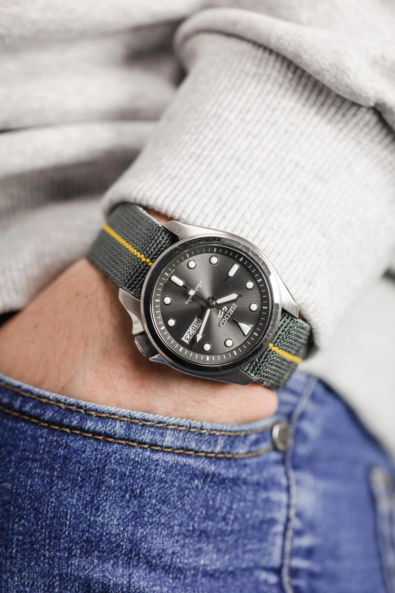 Erika's Originals MIRAGE MN™ Strap with YELLOW Centerline - BRUSHED Hardware - Image 4