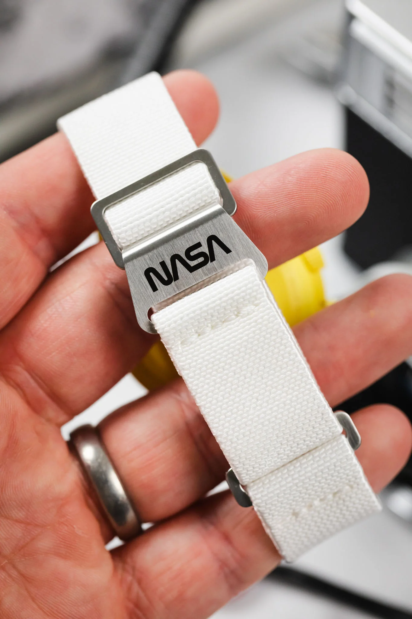 Erika's Originals NASA MN™ Watch Strap in FULL WHITE with BRUSHED Hardware - Image 6