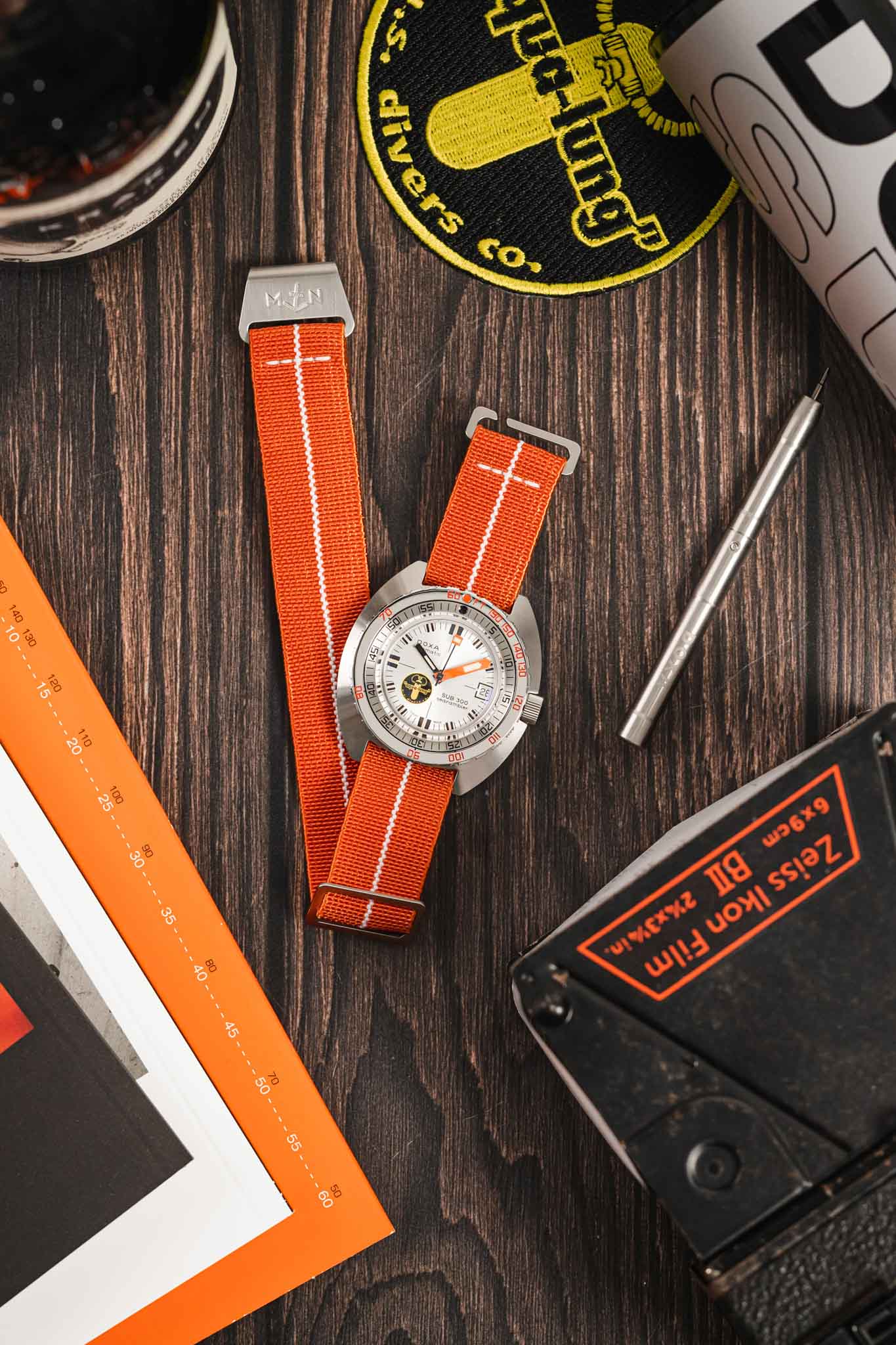 Erika's Originals ORANGE MN™ Strap with WHITE Centerline - BRUSHED Hardware - Image 4