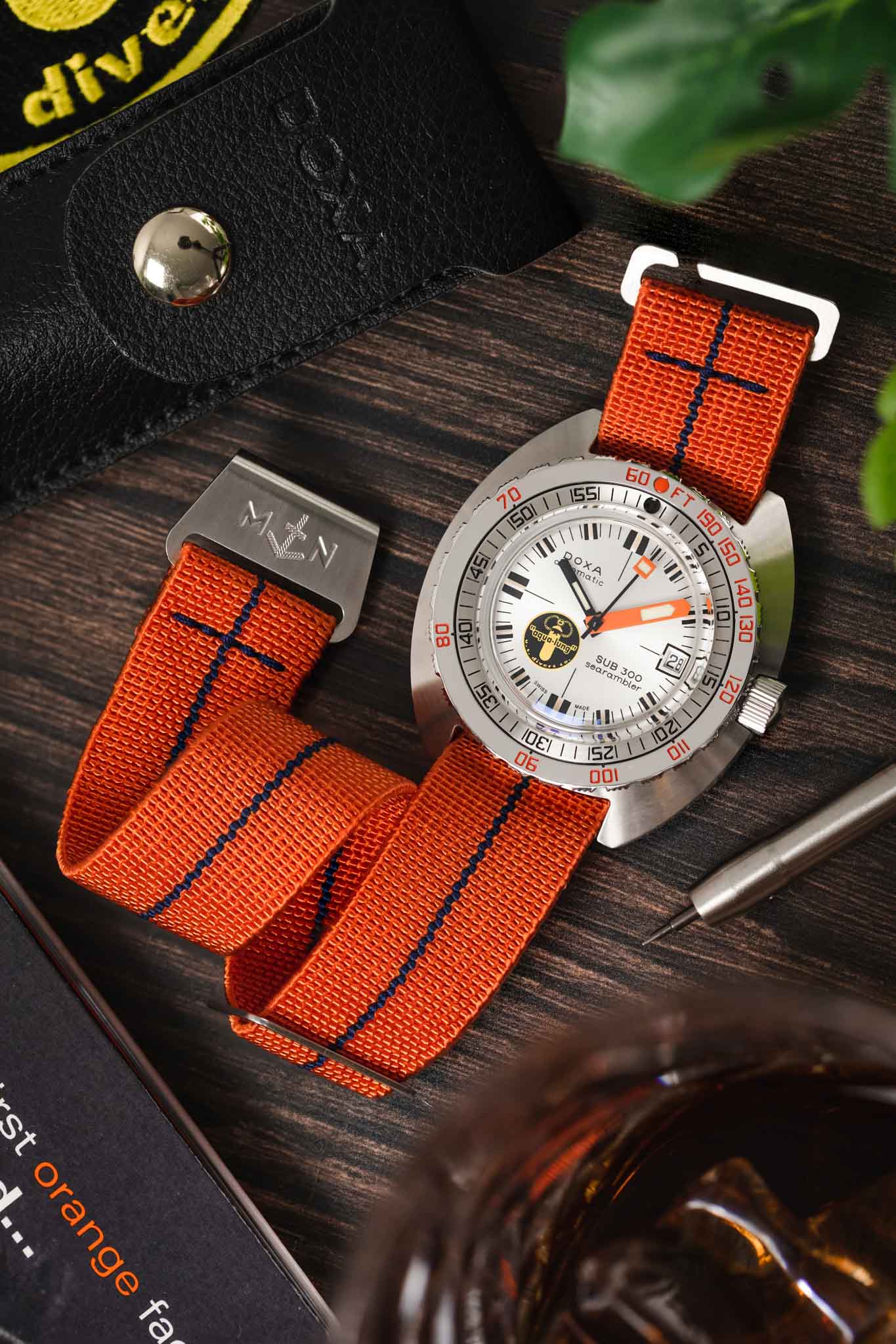 Erika's Originals ORANGE MN™ Strap with NAVY BLUE Centerline - BRUSHED Hardware - Image 4