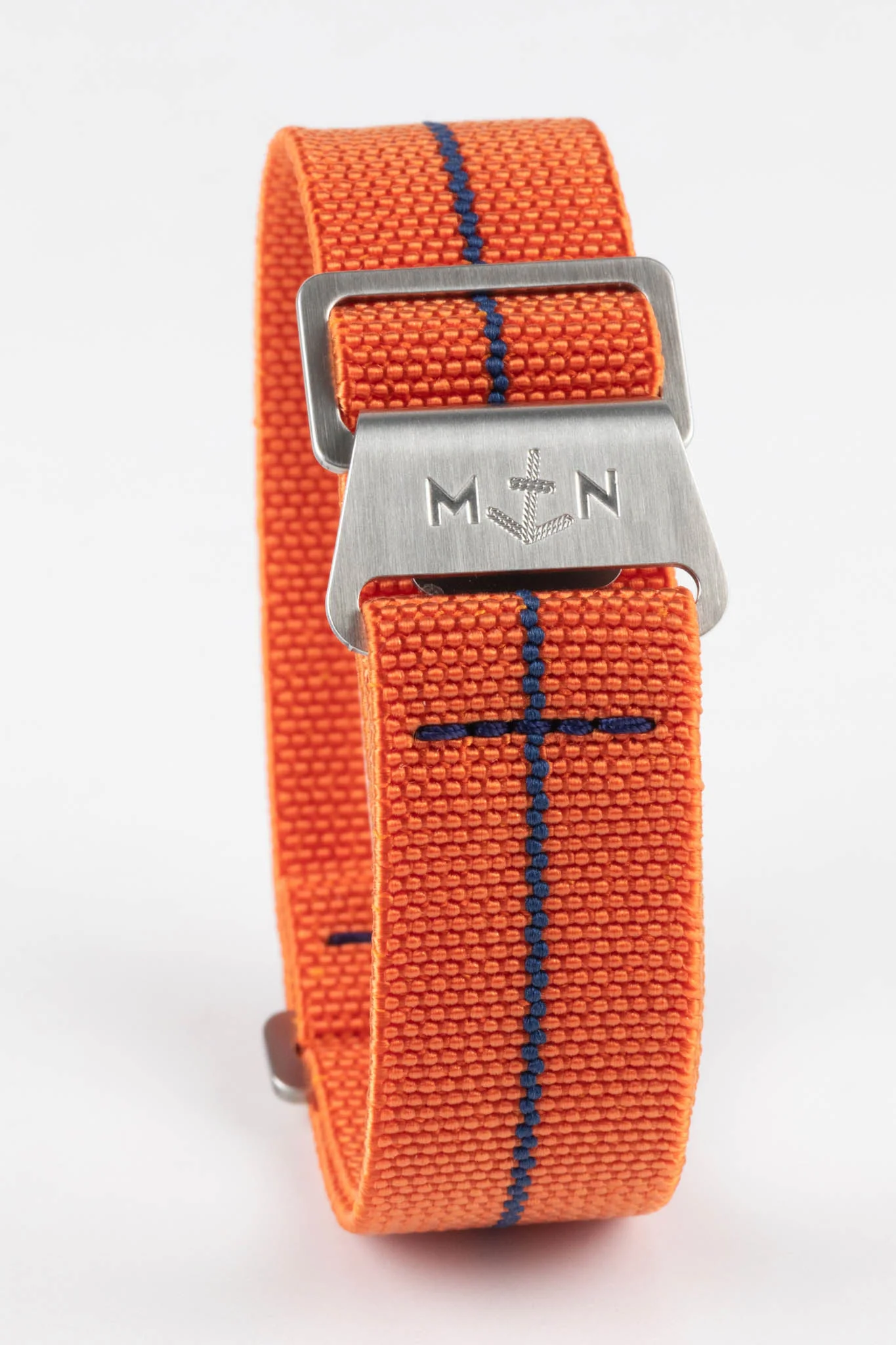 Erika's Originals ORANGE MN™ Strap with NAVY BLUE Centerline - BRUSHED Hardware - Image 5