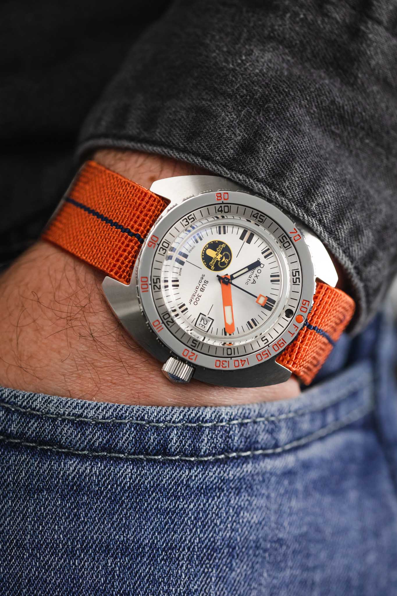 Erika's Originals ORANGE MN™ Strap with NAVY BLUE Centerline - BRUSHED Hardware - Image 6