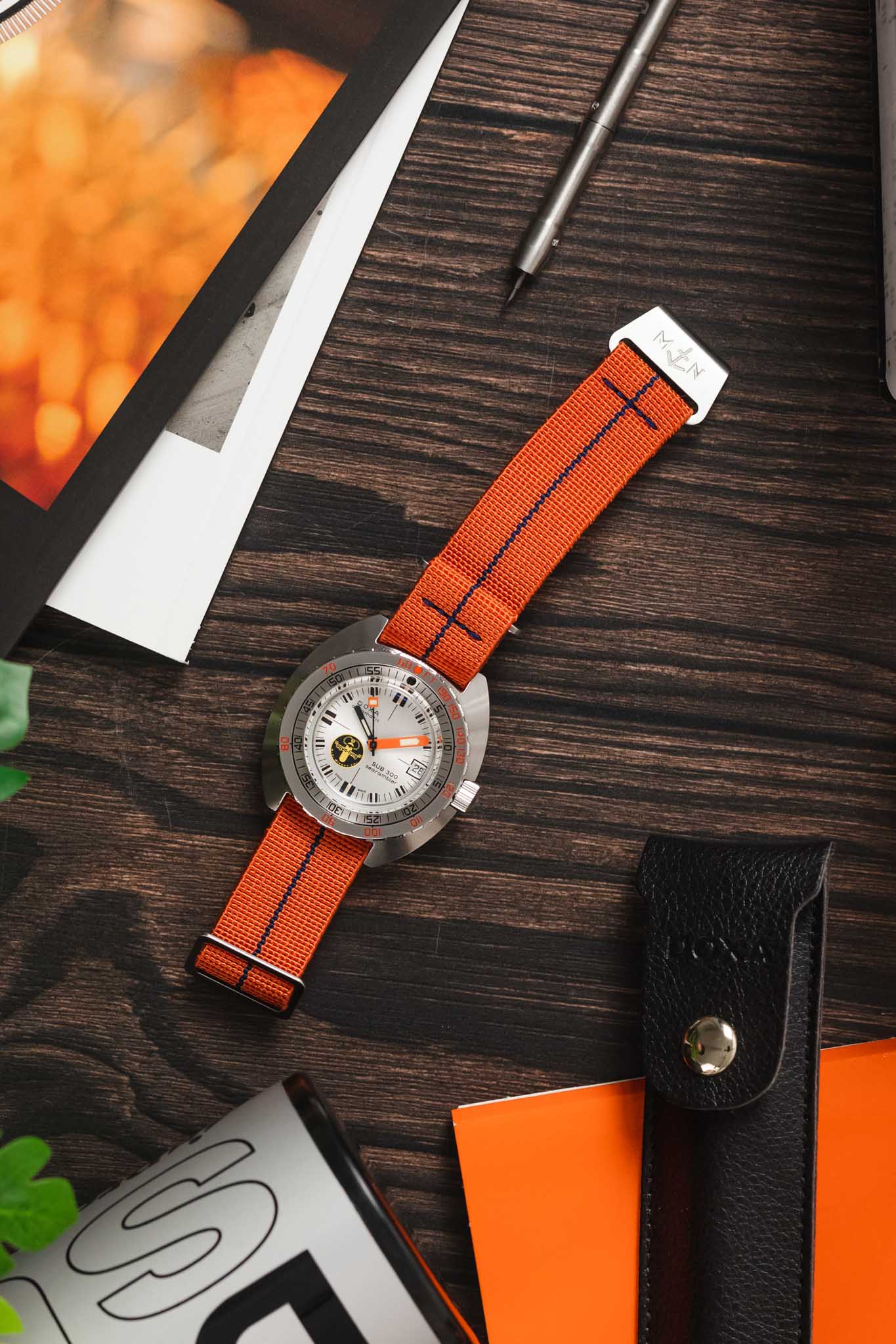 Erika's Originals ORANGE MN™ Strap with NAVY BLUE Centerline - BRUSHED Hardware - Image 8