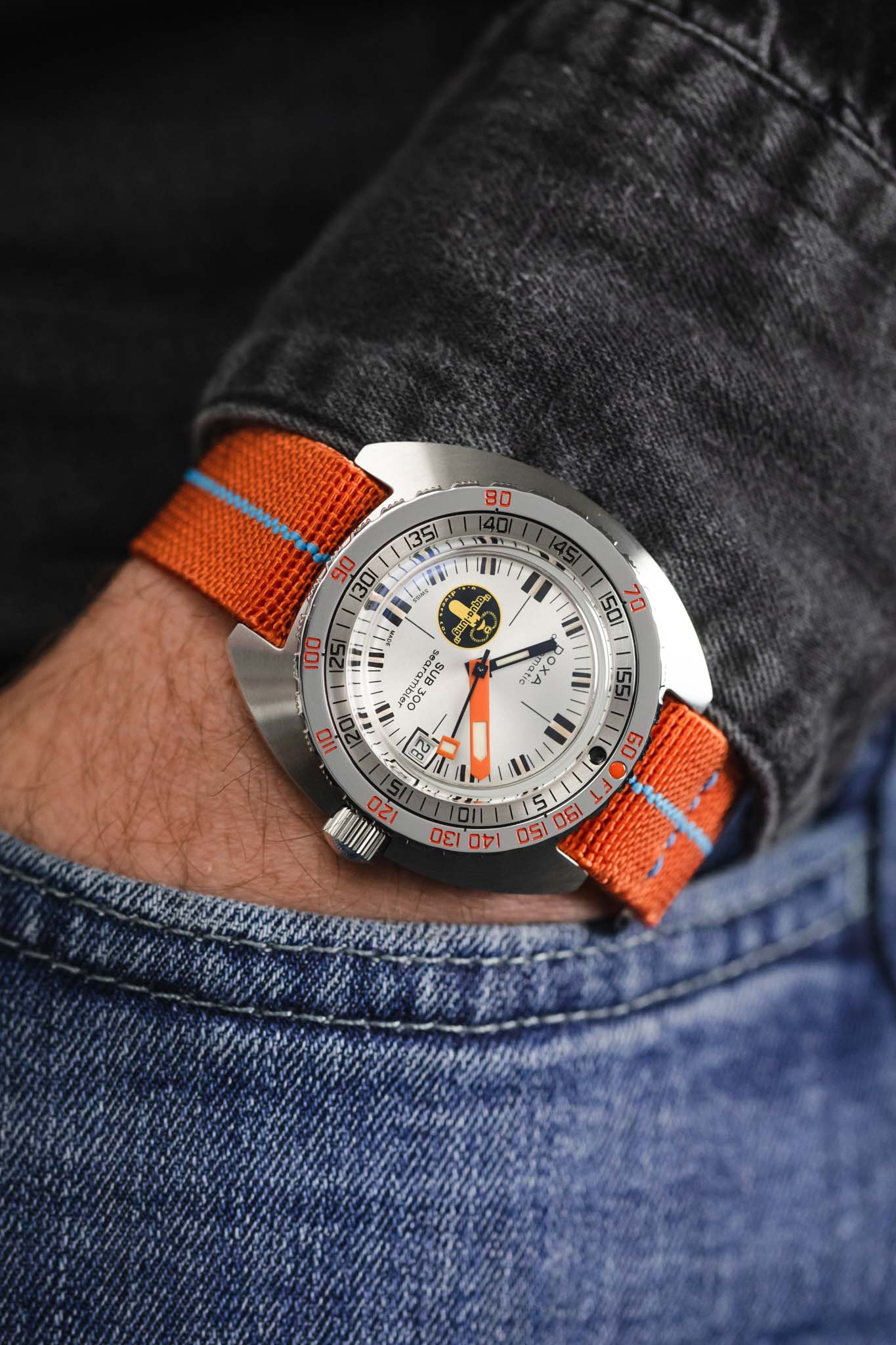 Erika's Originals ORANGE MN™ Strap with TURQUOISE Centerline - BRUSHED Hardware - Image 6