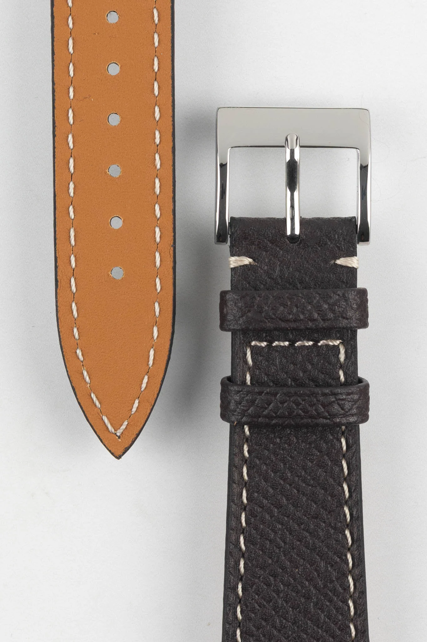 Flat Epsom Watch Strap in Chocolate Brown - Image 3