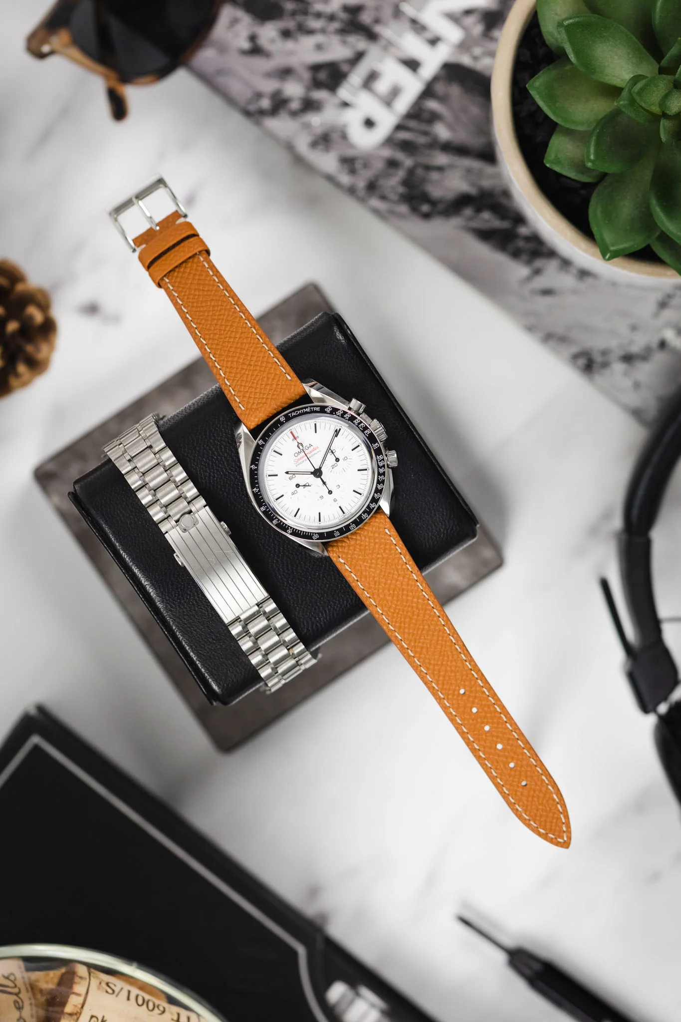 Flat Epsom Calfskin Watch Strap in Cognac - Image 8