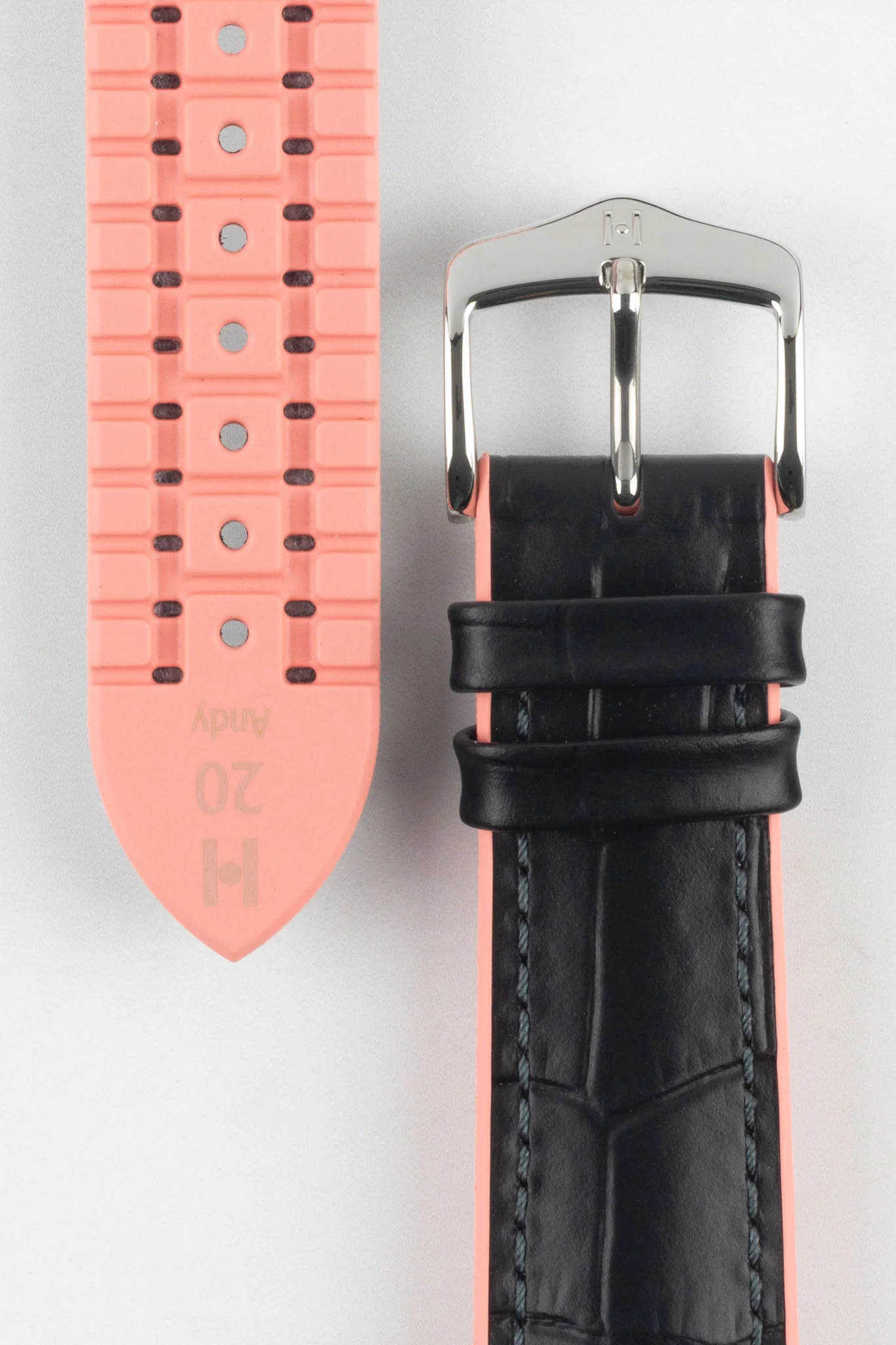 Hirsch ANDY Performance Watch Strap in BLACK & SALMON - Image 3