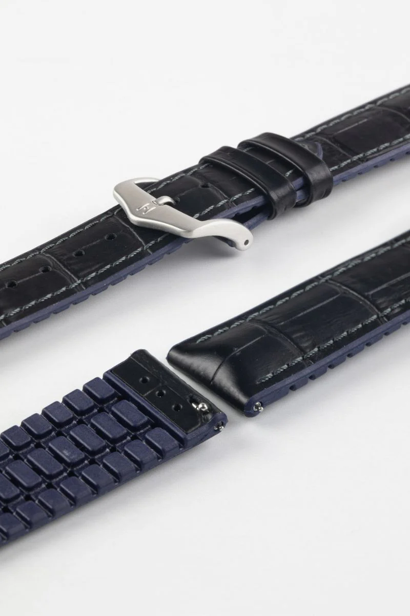 Hirsch ANDY Alligator Embossed Performance Watch Strap in BLACK / BLUE - Image 10