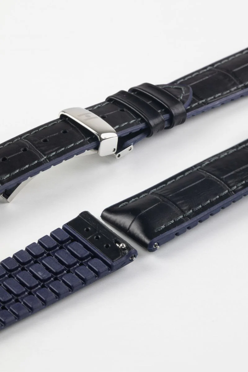 Hirsch ANDY Alligator Embossed Performance Watch Strap in BLACK / BLUE - Image 11