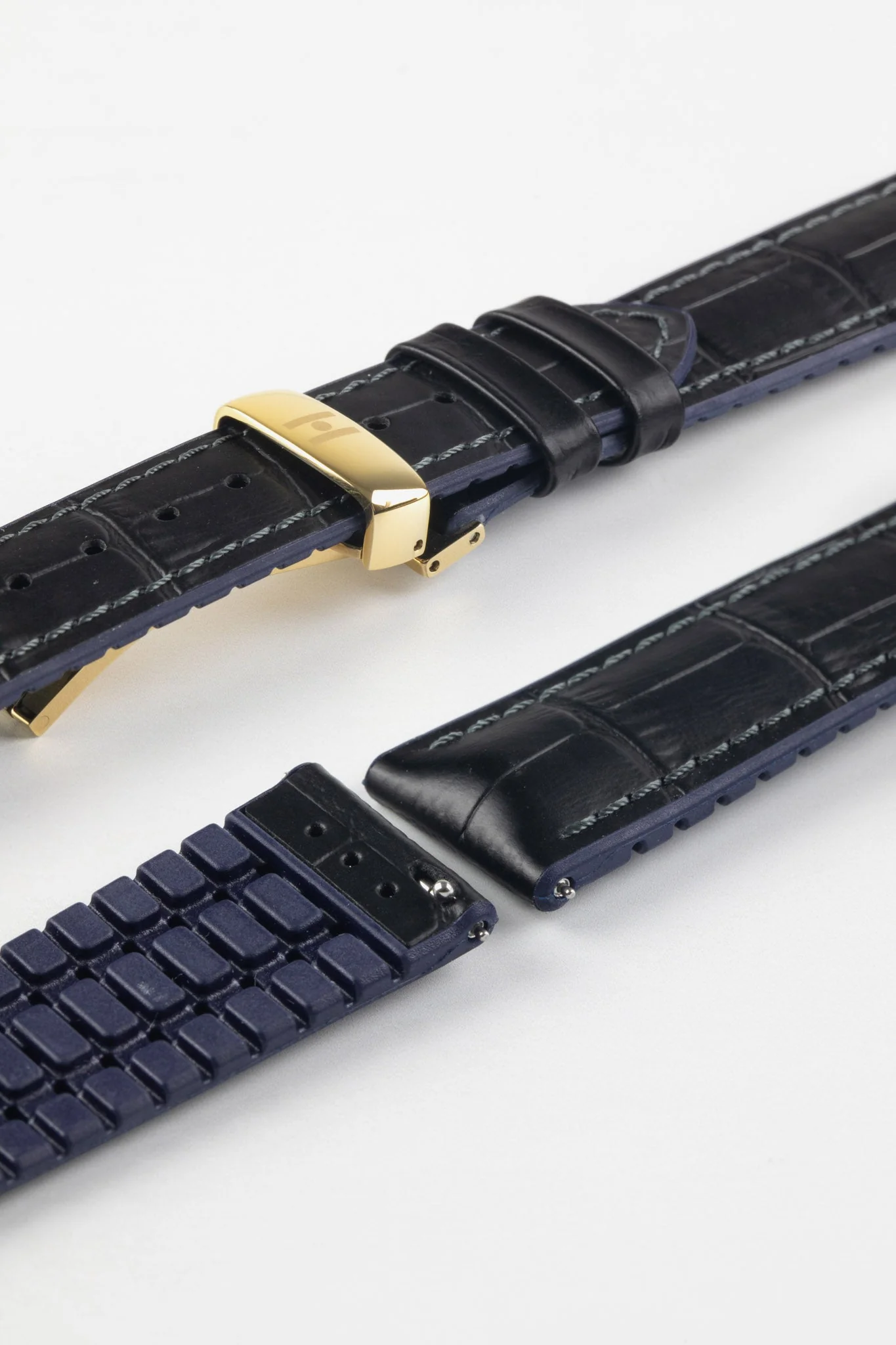 Hirsch ANDY Alligator Embossed Performance Watch Strap in BLACK / BLUE - Image 12